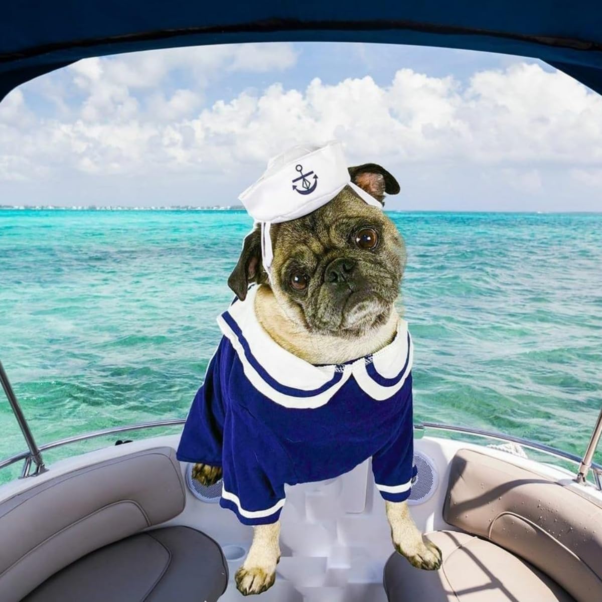 NAMSAN Pet Sailor Costume for Cats Small Dogs, Cat Halloween Costumes, Small Dog Sailor Outfit, Cat Sailors Hat with Tie Collar,