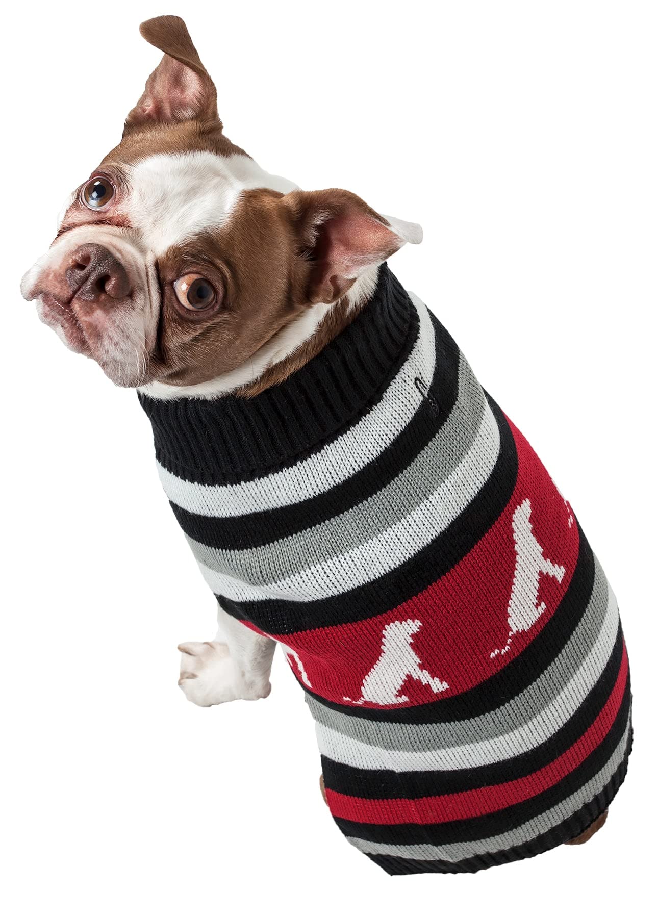 Pet Life Dog Patterned Fashion Striped Ribbed Turtle Neck Dog Sweater, SM