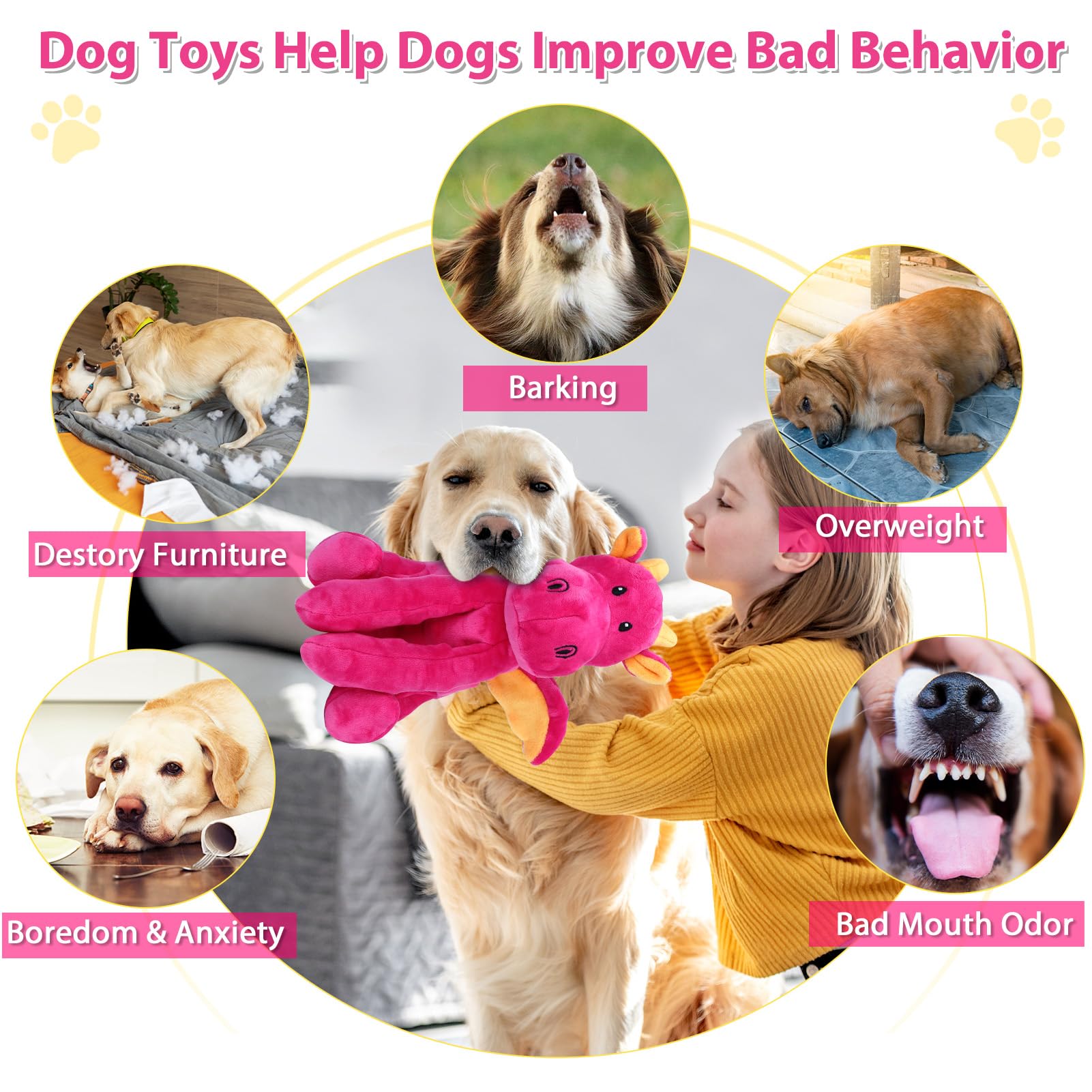 Letsmeet Dog Toys For Large Plush Dog Chew Toy With Squeaker And Crinkle Paper, Interactive Puppy Toys To Reduce Boredom And Anx