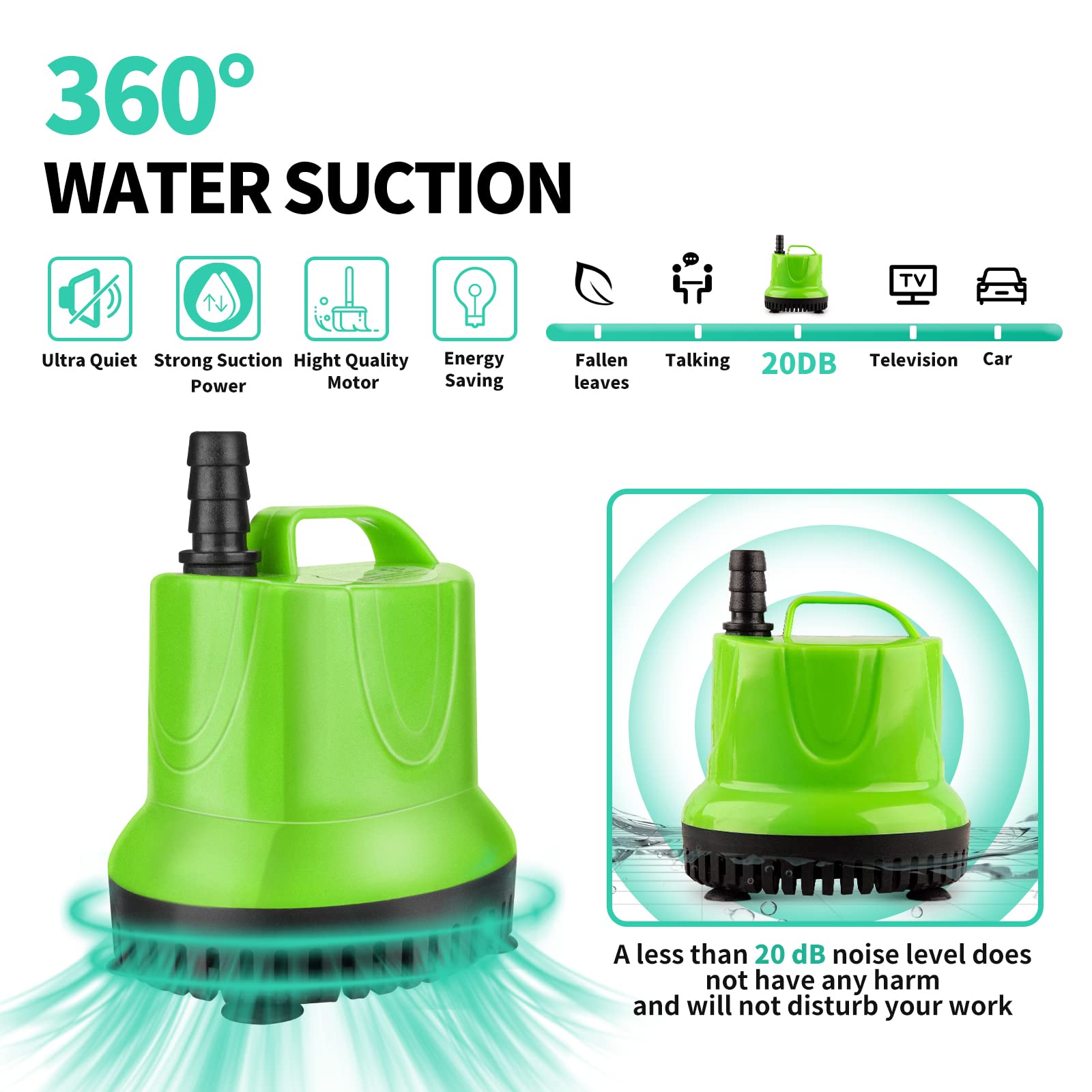 Freesea 160 Gph 12W Submersible Water Pump For Pond Aquarium Hydroponics Fish Tank Fountain Waterfall