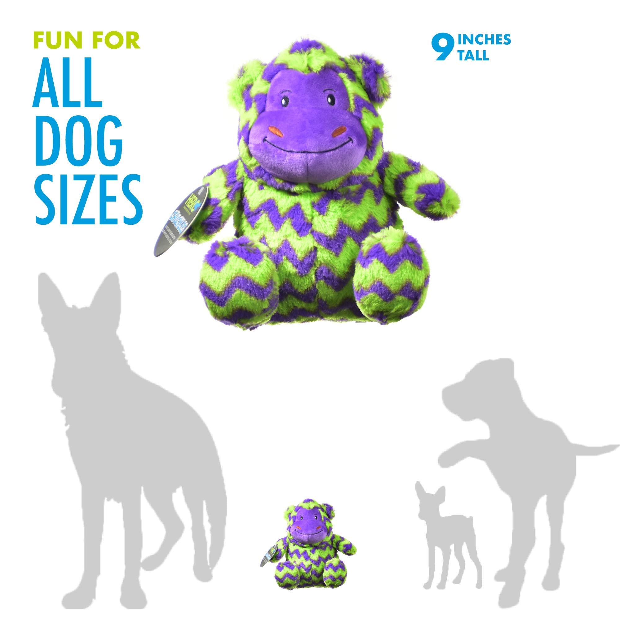 Hero Chuckles Plush Dog Toy, Durable Stuffed Animal With 3-In-1 Squeaker (Monkey)