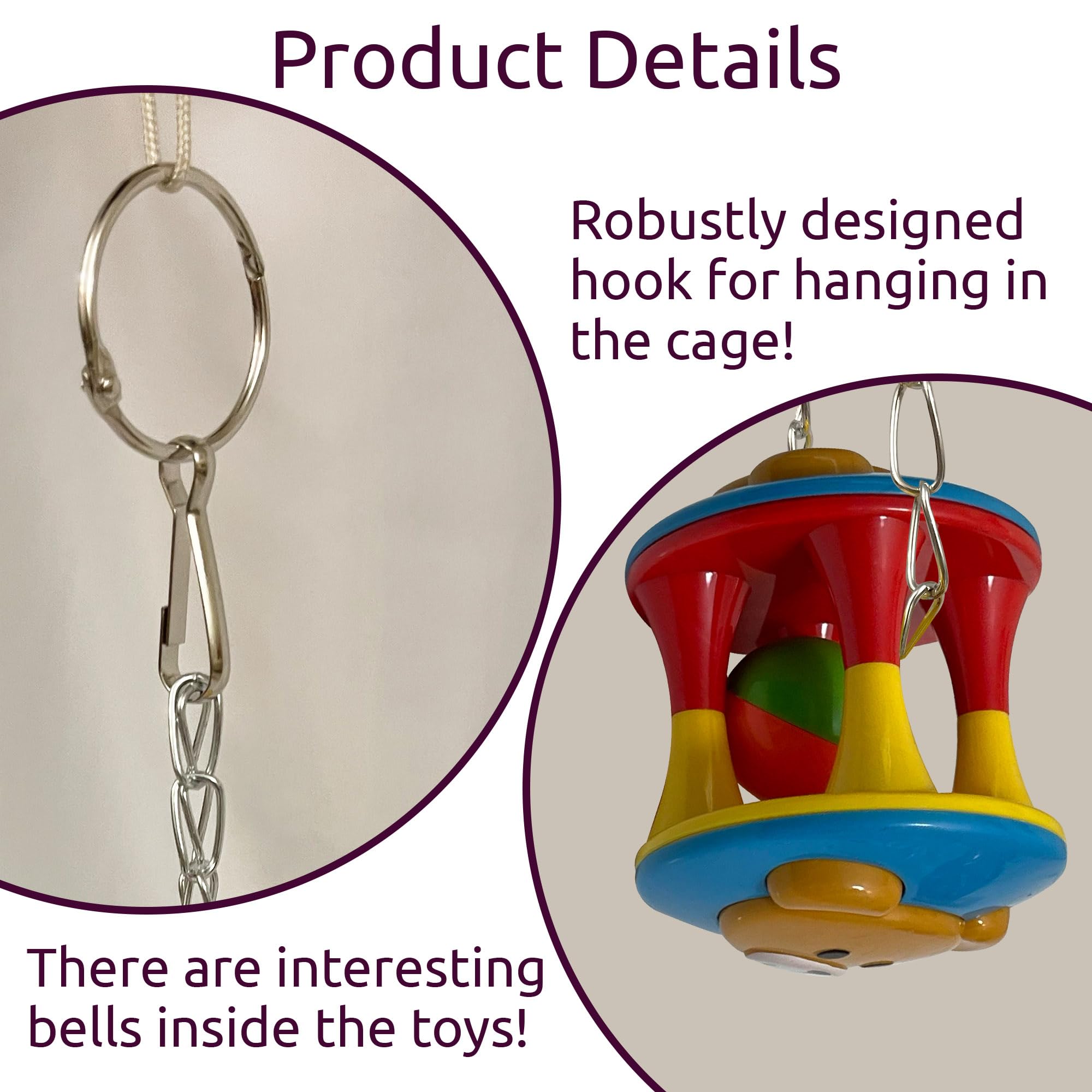 Simena Parrot Ball Toy With Bell, Cage Hanging Accessories For Medium To Large Birds, Interactive Toys For Birds, Cat Ball Toy (