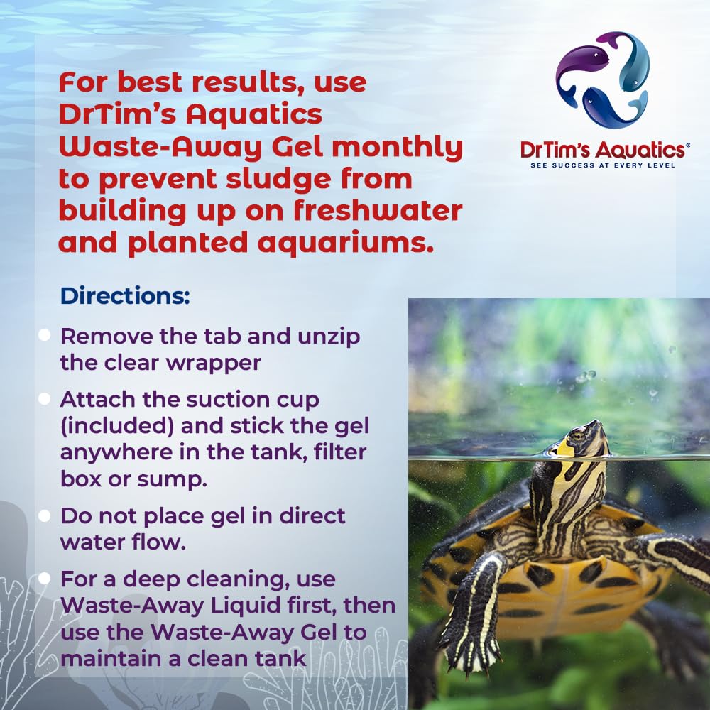 DrTim's Aquatics Freshwater Waste-Away Time Release Leave-in Gel-Natural Cleaner for Turtle Aquariums - Solution for Dissolving