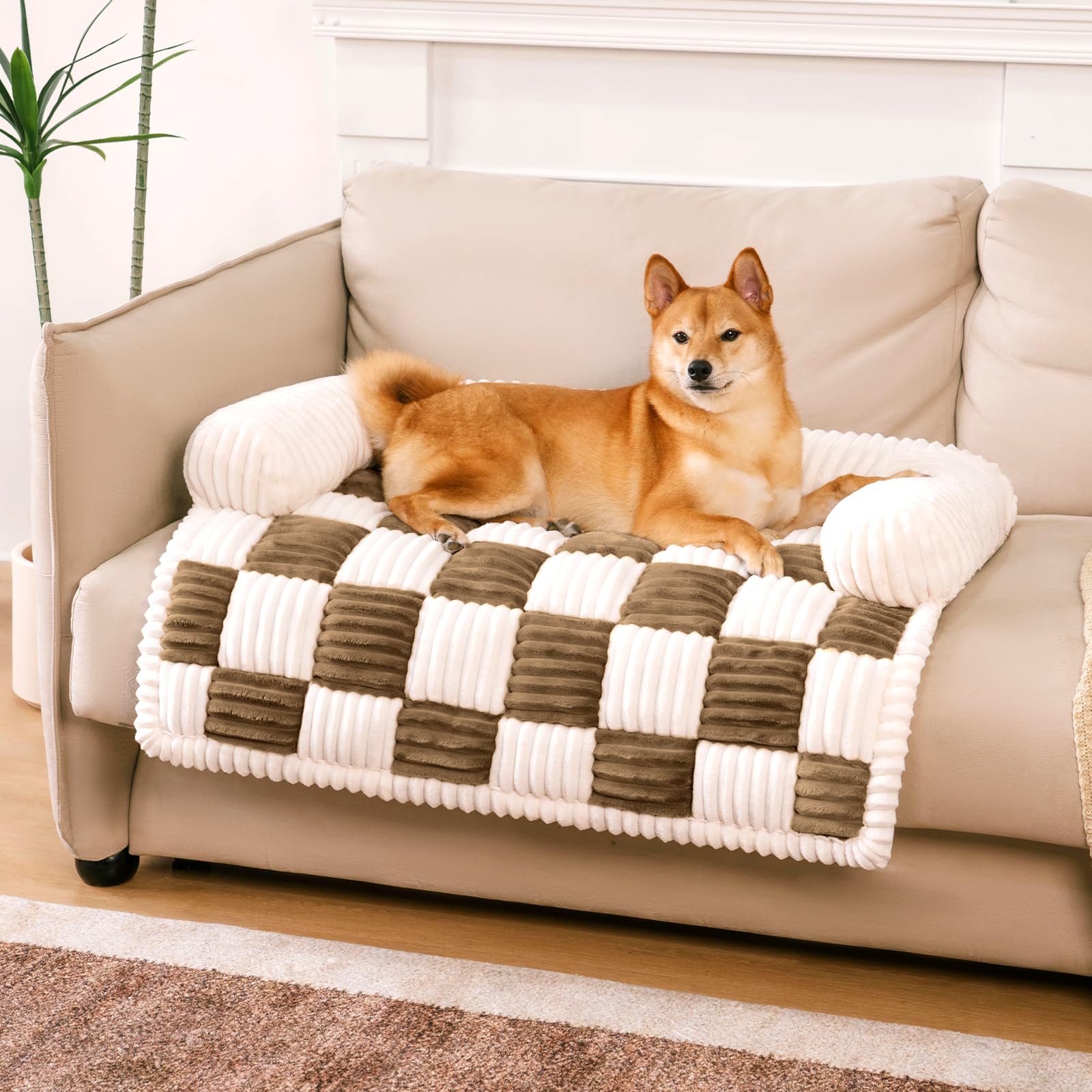Funny Fuzzy Couch Covers For Dogs, Pet Couch Covers For Sofa Classic Chessboard Cozy Plush Bed Mat Pet Cover For Couch Furniture