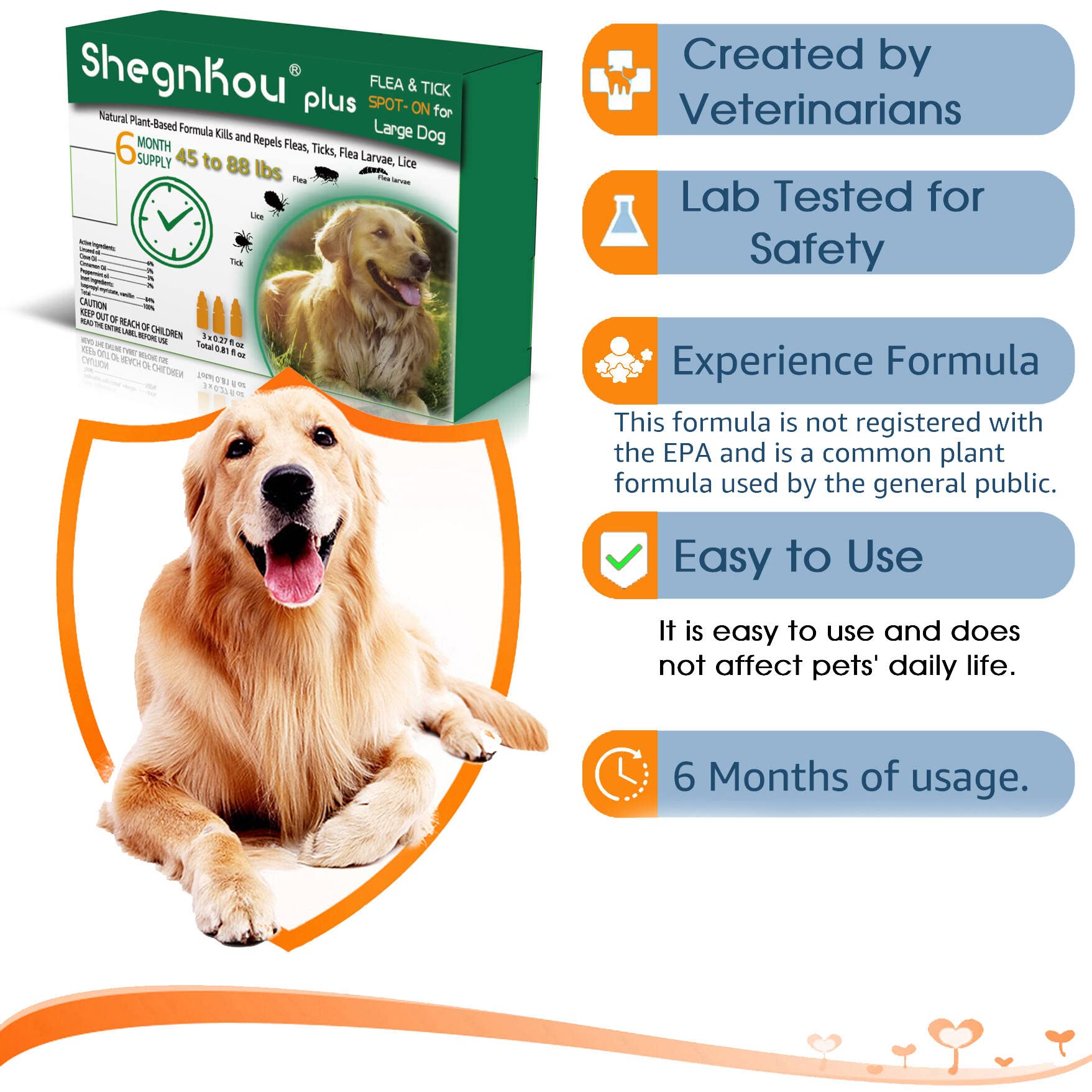 ShengKou Flea & Tick Treatment for Large Dogs (45-88 lbs) | 6-Month Protection, Vet-Reviewed Formula, Free Tools Included