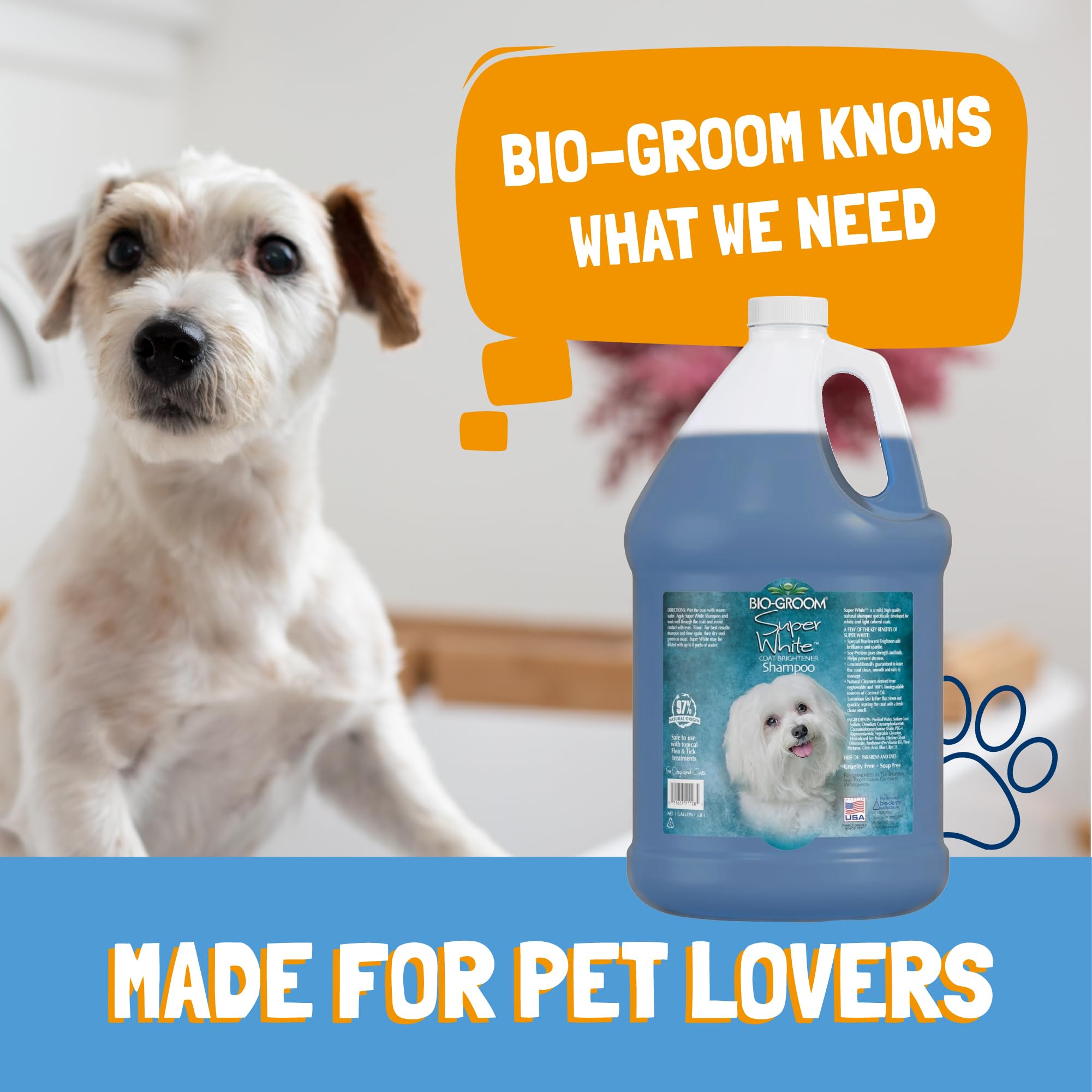 Bio-Groom Super Whitening Dog Shampoo – Whitening Pet Shampoo, Dog Bathing Supplies, Puppy Wash, Dog Grooming Supplies, Cruelty-Free – 1 Gallon