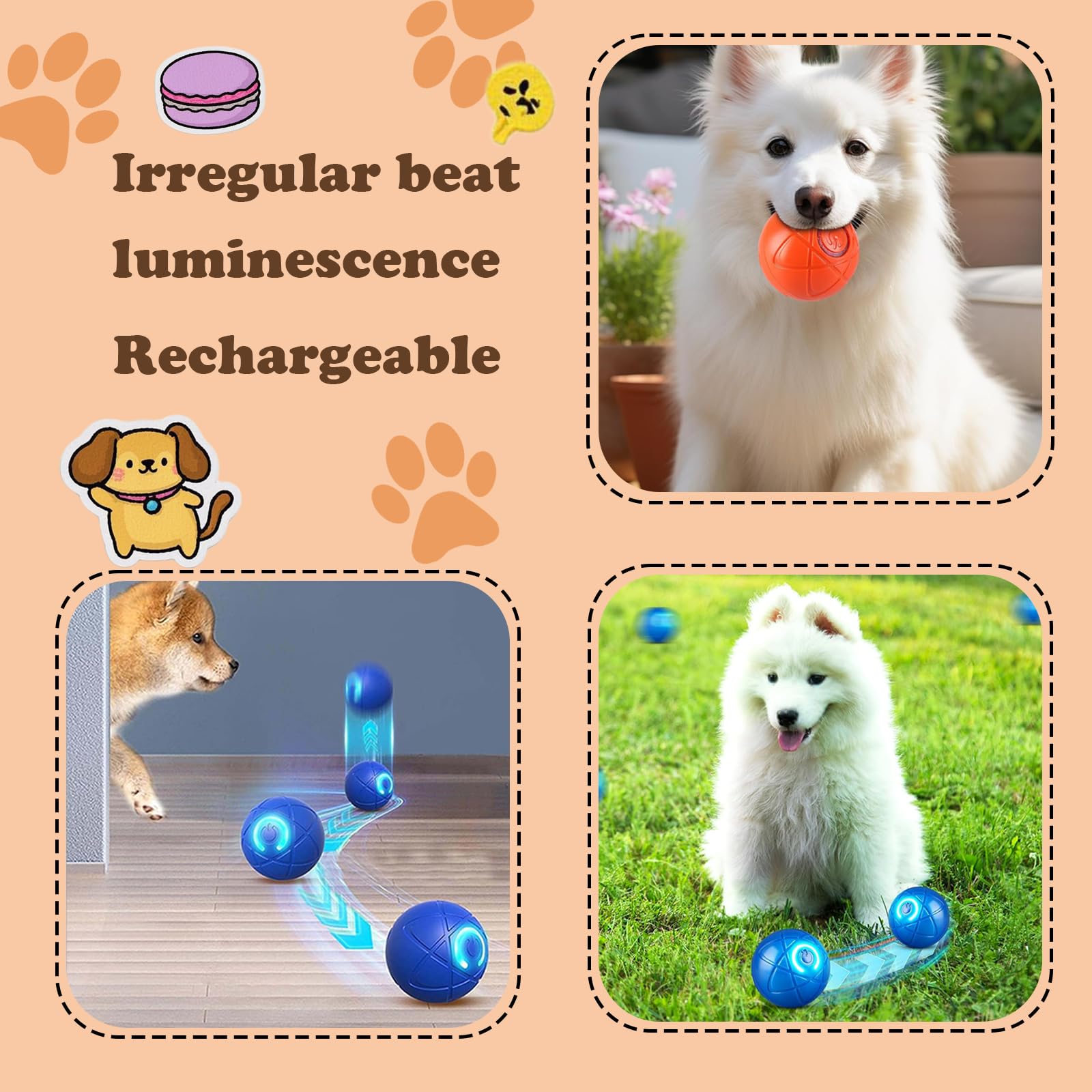 Smart Jumping Vibrating Interactive Dog Ball Self Moving Bouncing Ball Toy With Automatic Motion, Durable Chew Resistant Design
