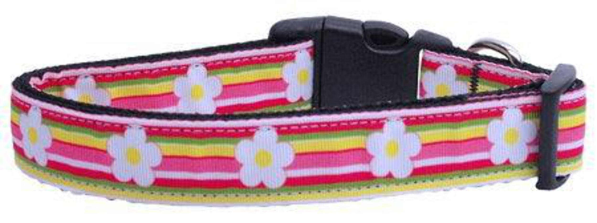 Pet Dog & Cat Nylon Collar or Leash, &quot;Striped Daisy&quot; LG Collar