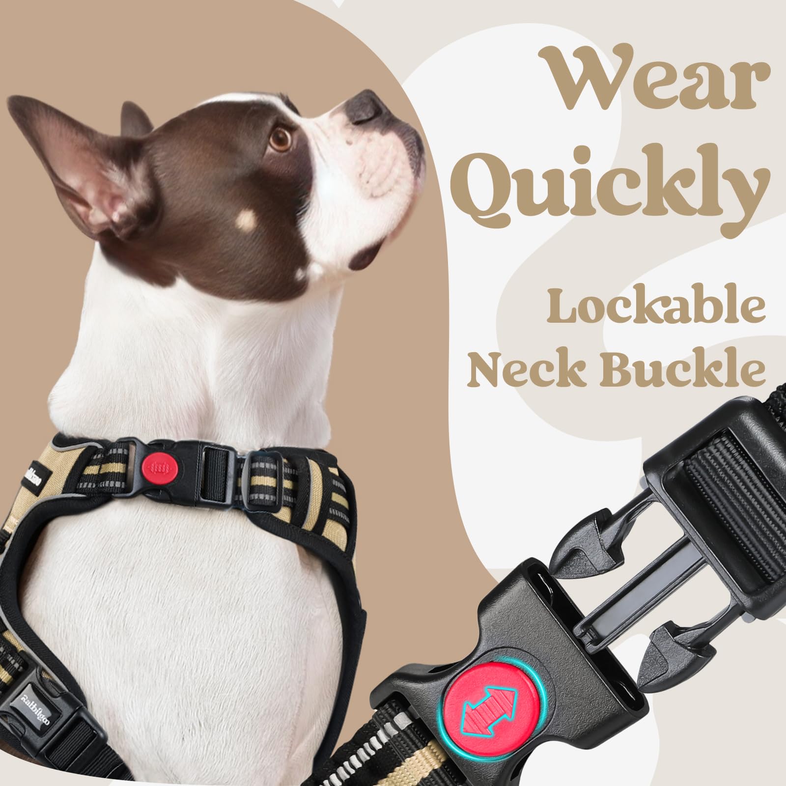 Rabbitgoo Dog Harness Small Sized, No Pull Pet Harness With 3 Buckles, Adjustable Soft Padded Pooch Vest With Instant Control Ha