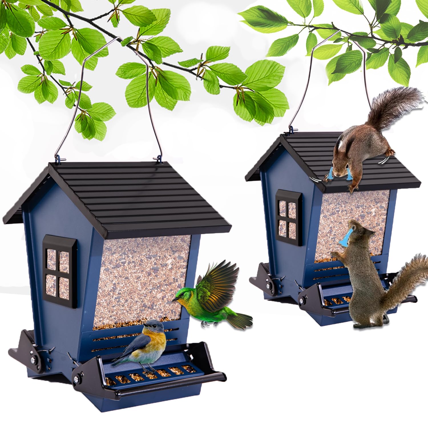 LSCQYYCC-Bird Feeder Squirrel Proof Metal Hanging for Outdoor Wild Bird Seed, with Bilateral Weight-Activated Perches, Large Fee