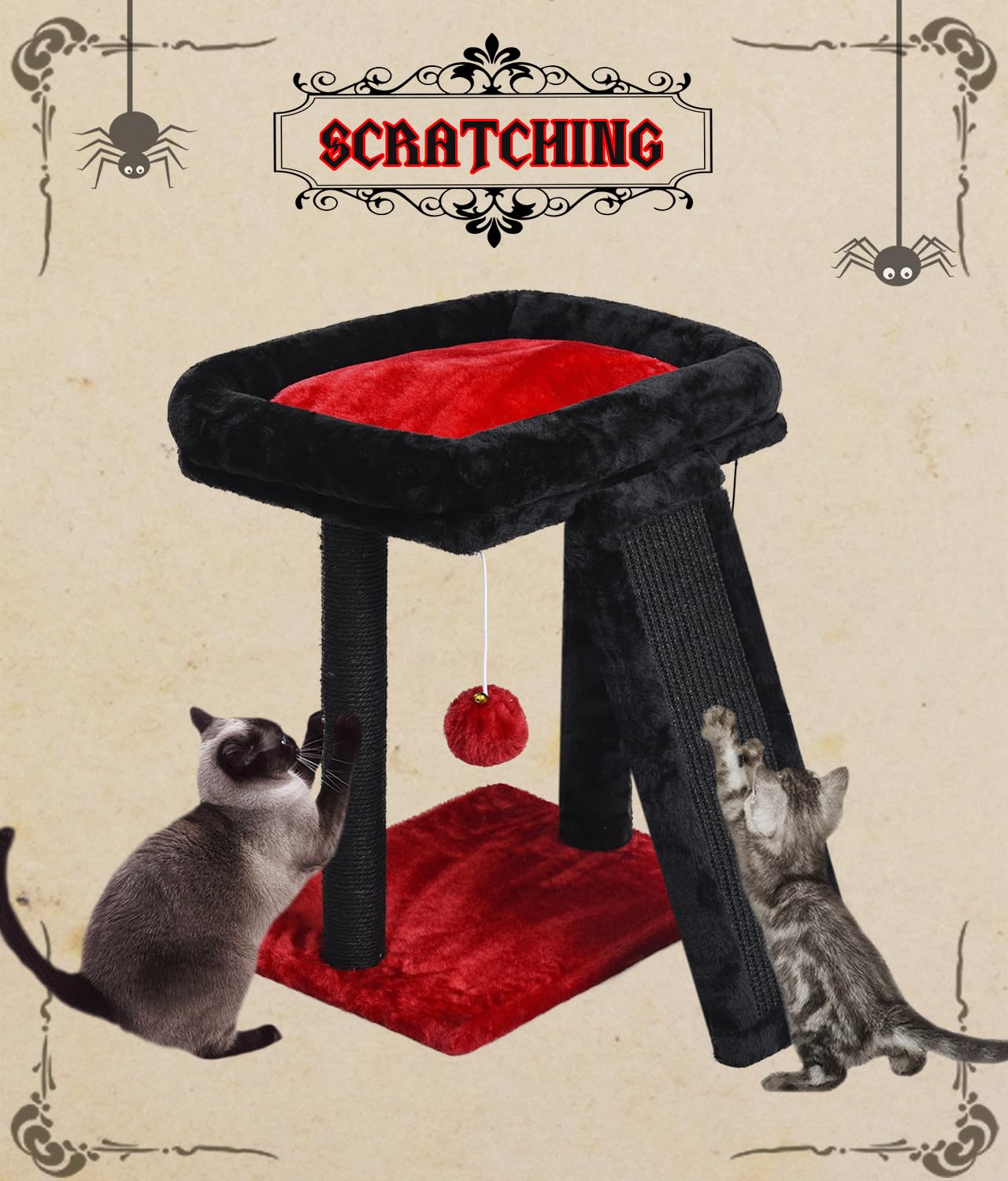 Syandlvy Small Gothic Cat Tree For Indoor Cats, Scratching Board With Perch, Cat Scratching Post For Adults, Cat Post Scratcher,