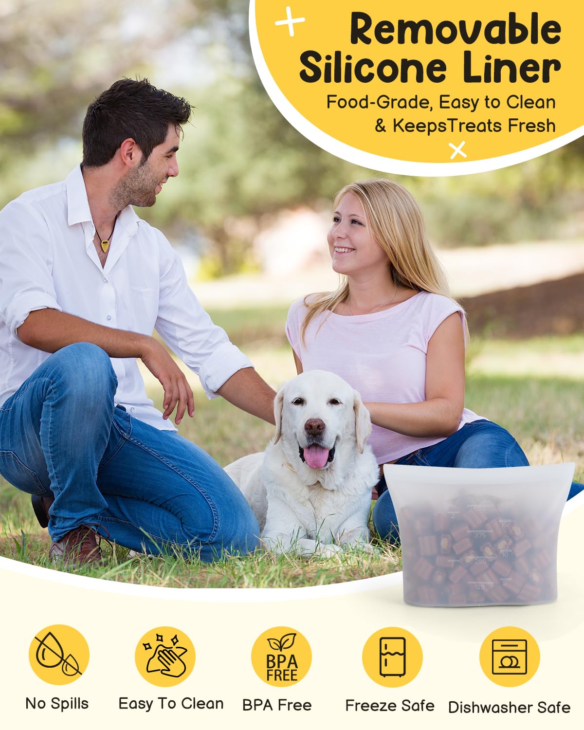 Dog Treat Pouches for Pet Training with Silicone Liner and Magnetic Closure, 2-Cup Treat Bag with Built-in Poop Dispenser, Waist