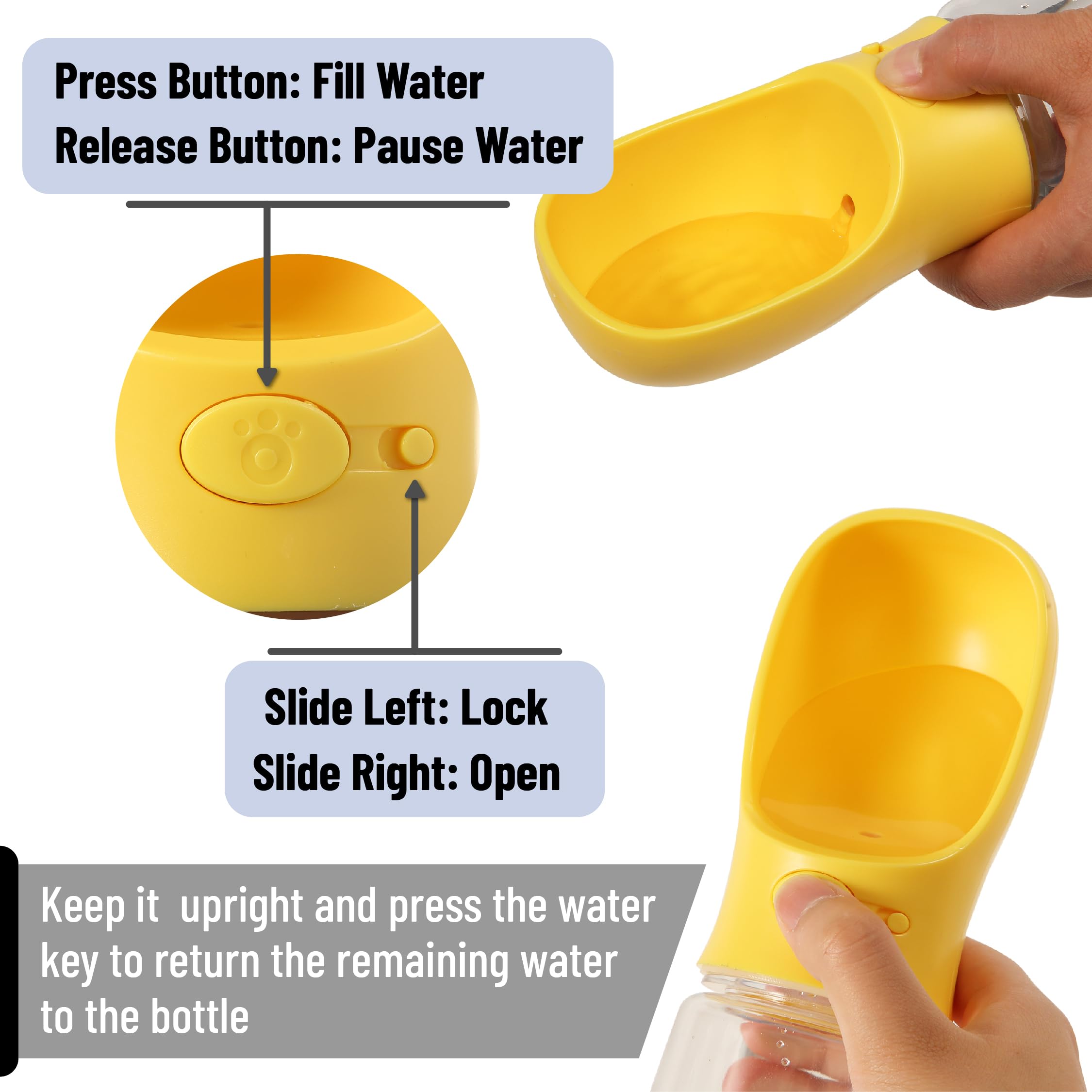 Mr. Pen- Dog Water Bottle, 19oz, Large, Yellow, Portable Dog Water Bottle Dispenser, Dog Travel Water Bottle, Travel Dog Water B