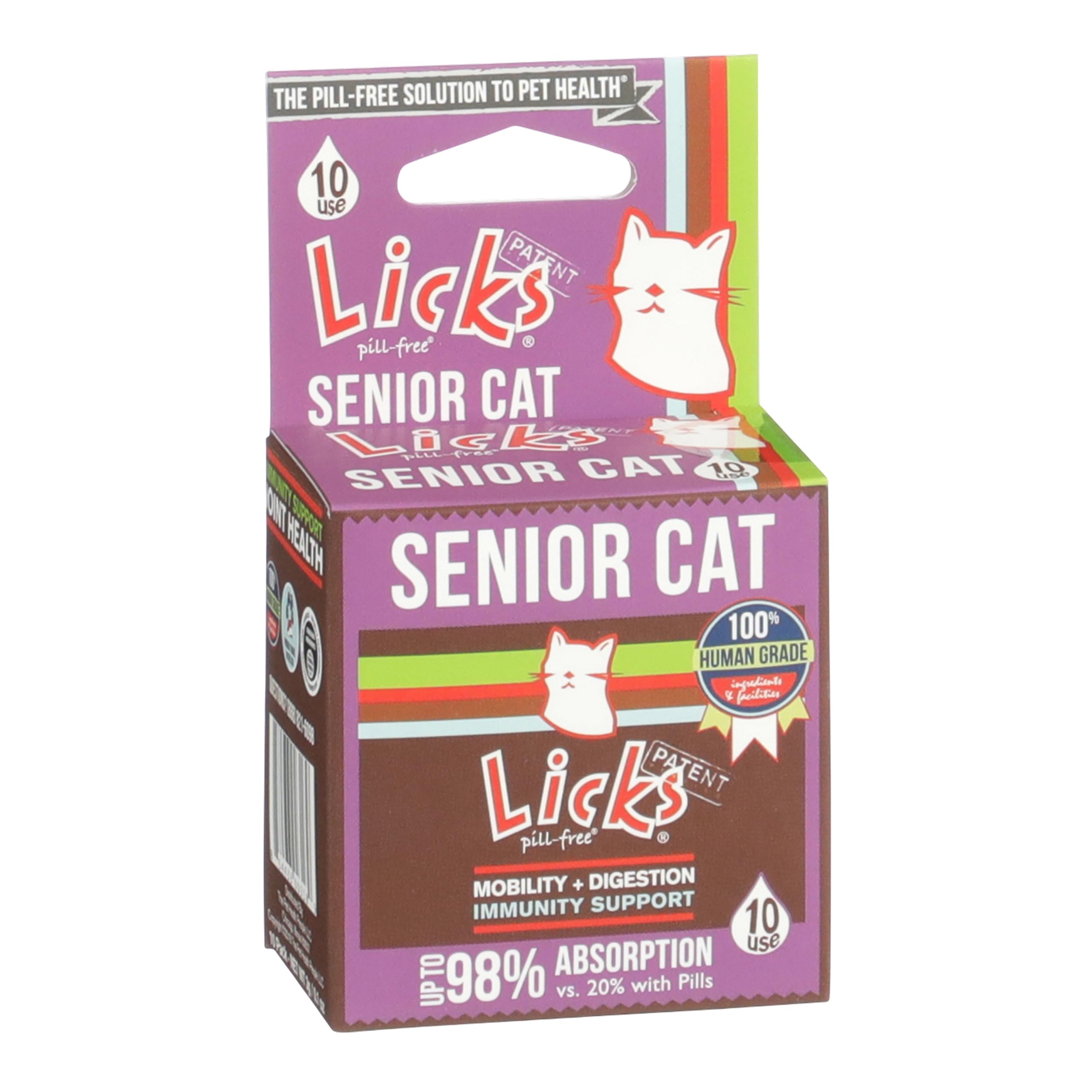 Licks Senior Pet Health - Mobility, Digestion & Immune Support for Senior Cats - Omega 3, Taurine, L-Lysine & B Vitamins - Pill-