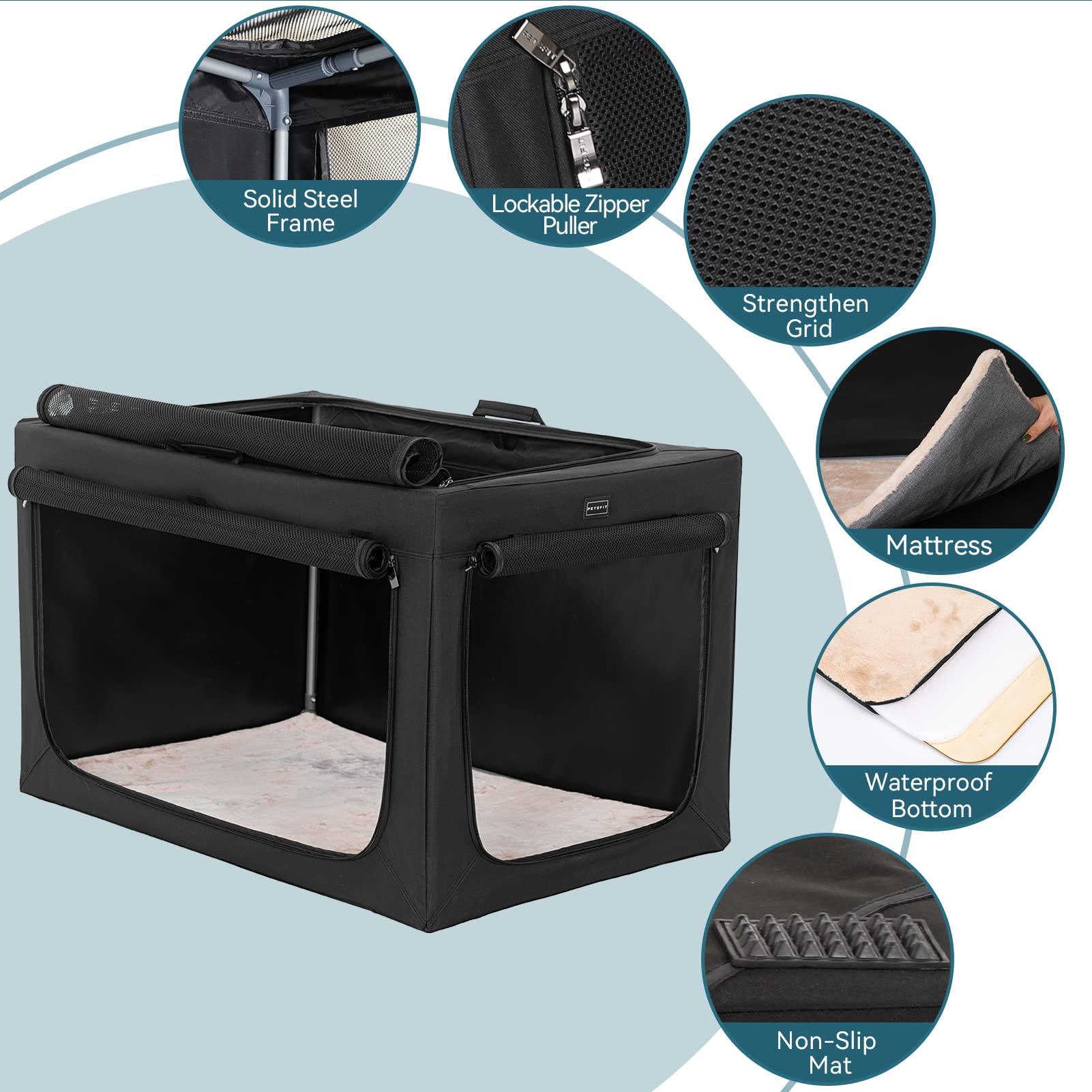 Collapsible Dog Crate With Thicken Plush Mat-Foldable Design + Adjustable The Tightness Of The Cloth, Dog Crates 39.5Inch