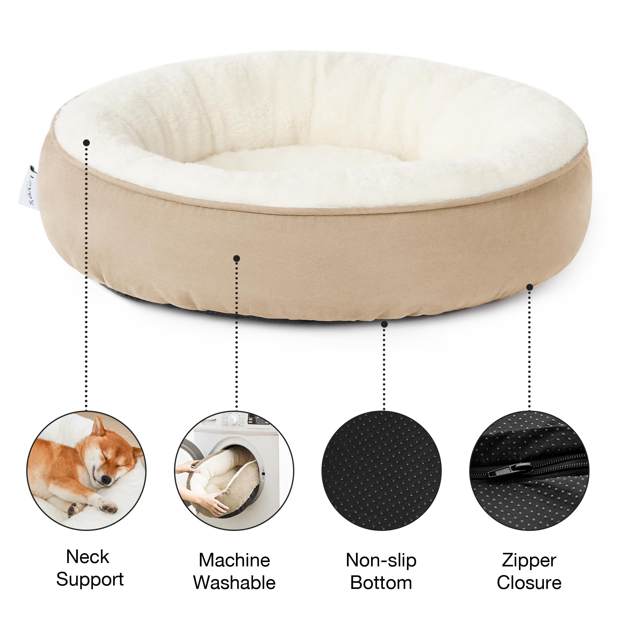 Love'S Cabin Round Donut Cat And Dog Cushion Bed, 25In Pet Bed For Small Or Medium Dogs, Anti-Slip & Water-Resistant Bottom, Soft Durable Fabric Pet Beds, Washable Calming Cat & Dog Bed Camel
