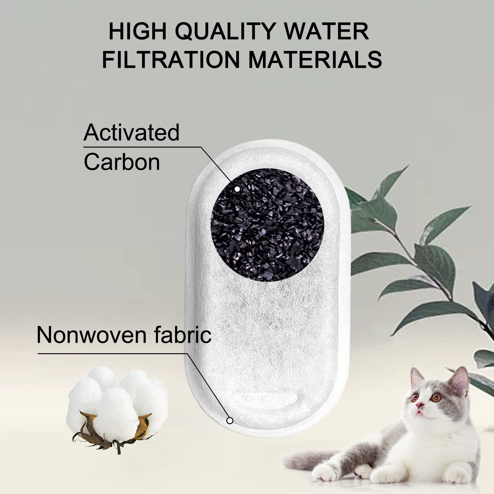 Cat Water Fountain Filters For 108/3.2L& 67Oz/2L Stainless Steel Pet Water Dispenser Fountain Filter Replacement With 8 Sponges
