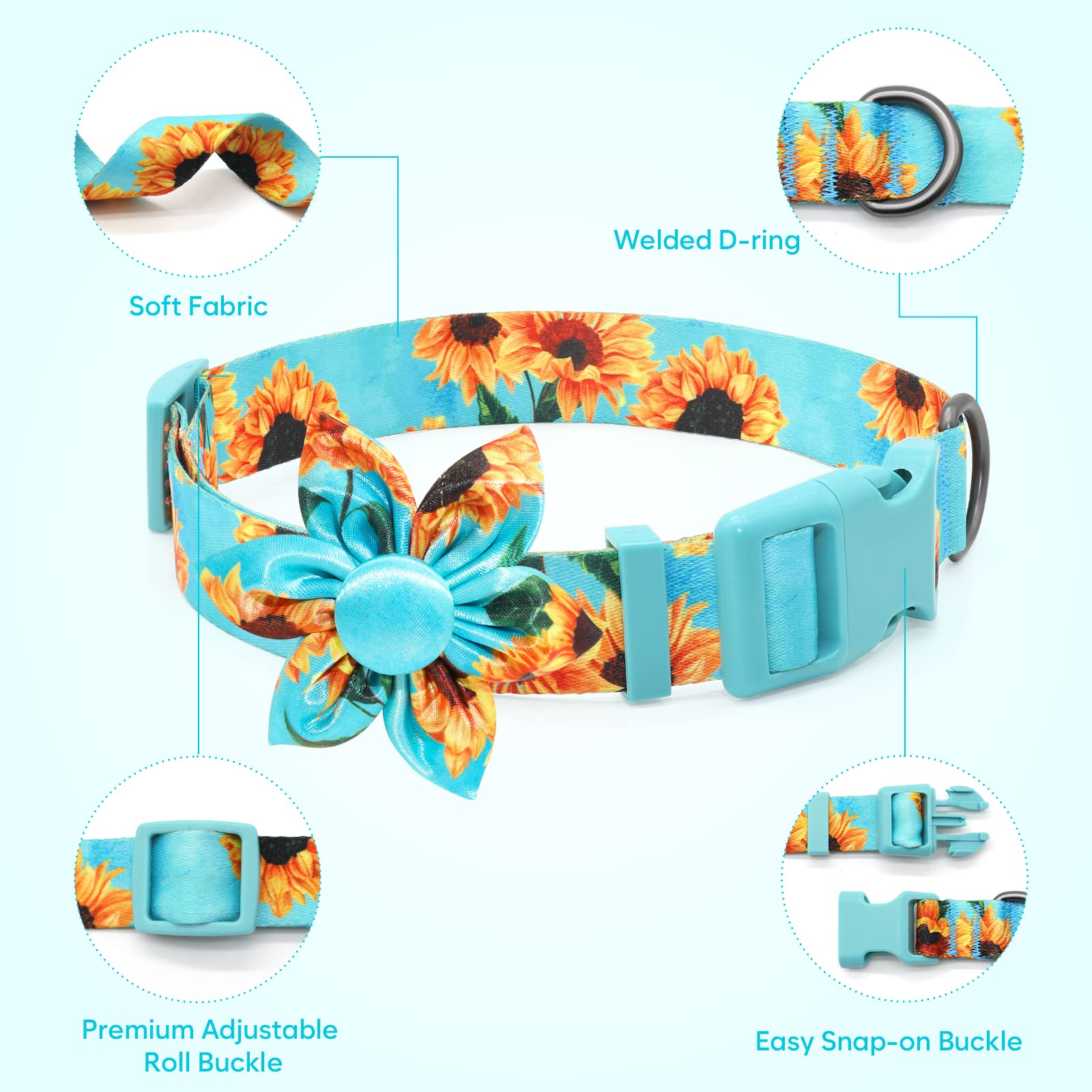 Cute Dog Collar Fancy Floral Boy Dog Collar With Sunflower Bowtie Dog Collar For Cute Boy Male Cats Dogs Spring Summer Dog Colla