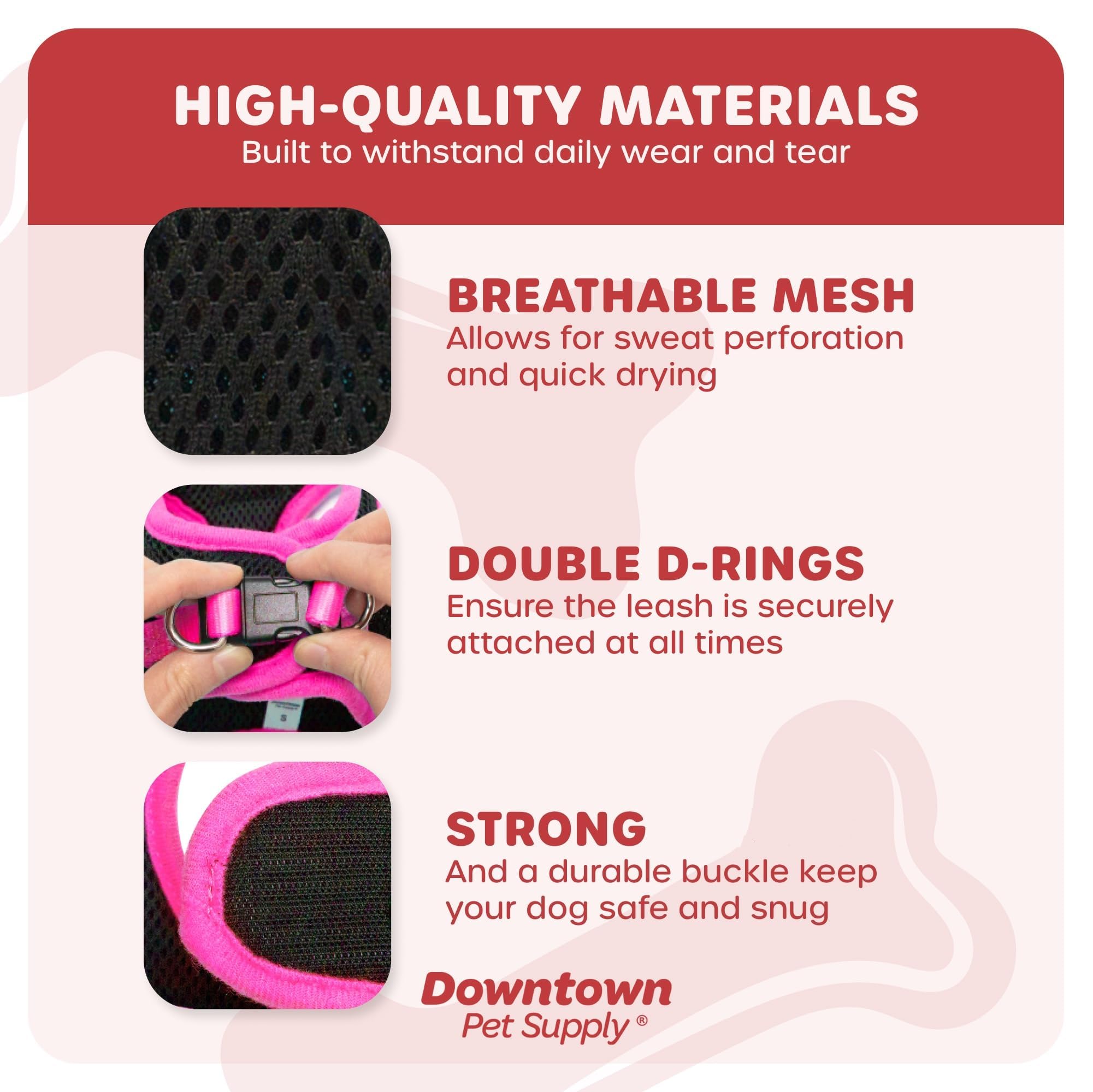 Downtown Pet Supply Step In Dog Harness For Small Dogs No Pull, Large, Black W/Pink Trim - Adjustable Harness With Padded Mesh F