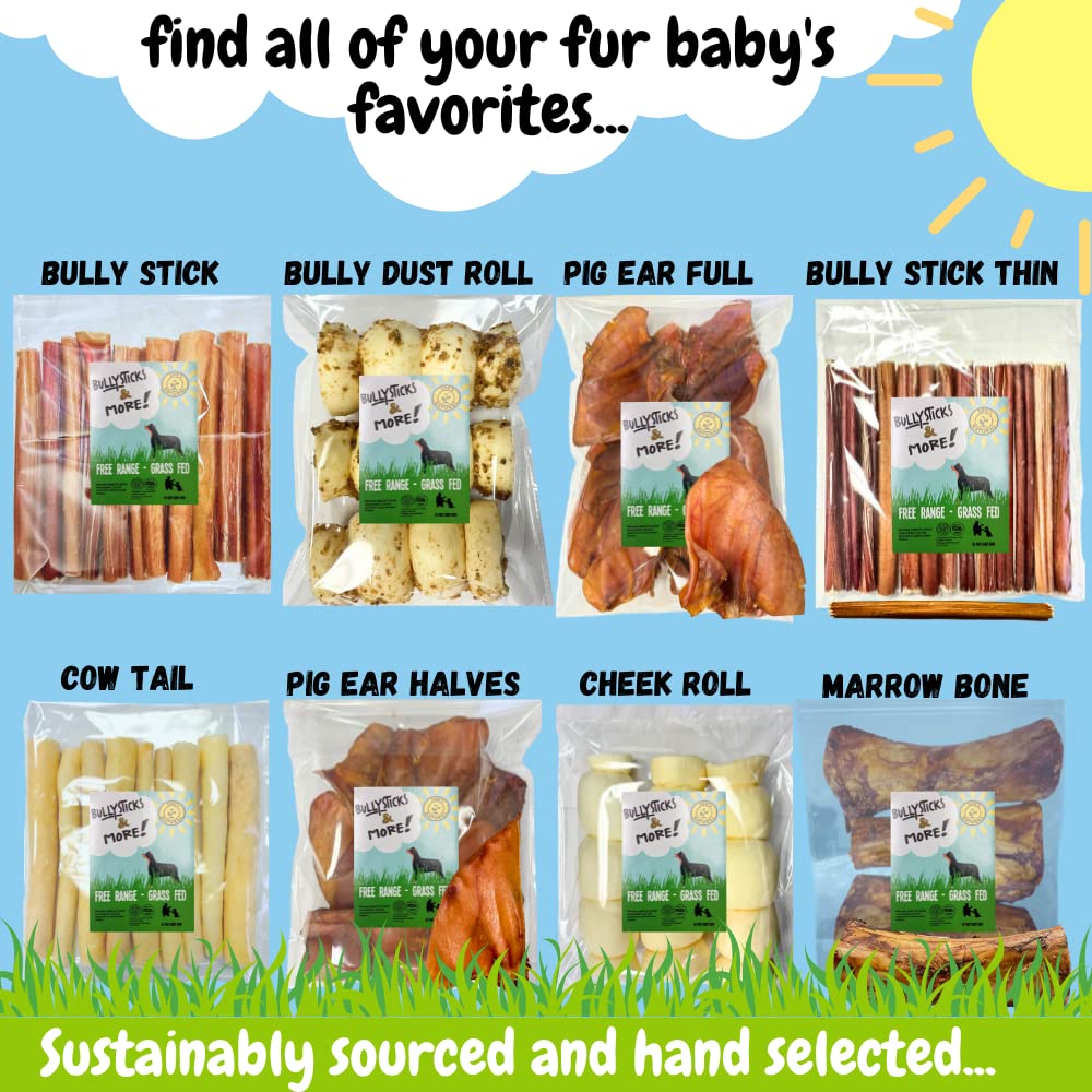 BULLYSTICKS & MORE Beef Cheek Rolls for Dogs - 10-12" Bully Bites Dusted, 3 Count - Premium No Hide Chews, White and Brown