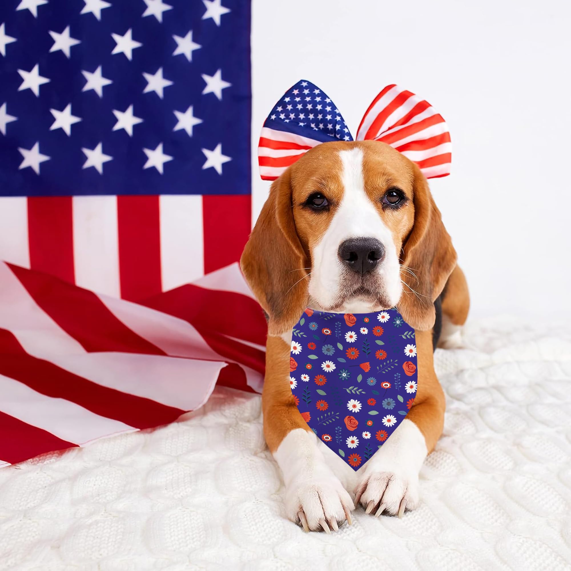 4Th Of July Dog Bandanas, Reversible Dual-Layer Patriotic Theme Design 2 Pack, I Love Usa Independence Day Square Dog Kerchief,