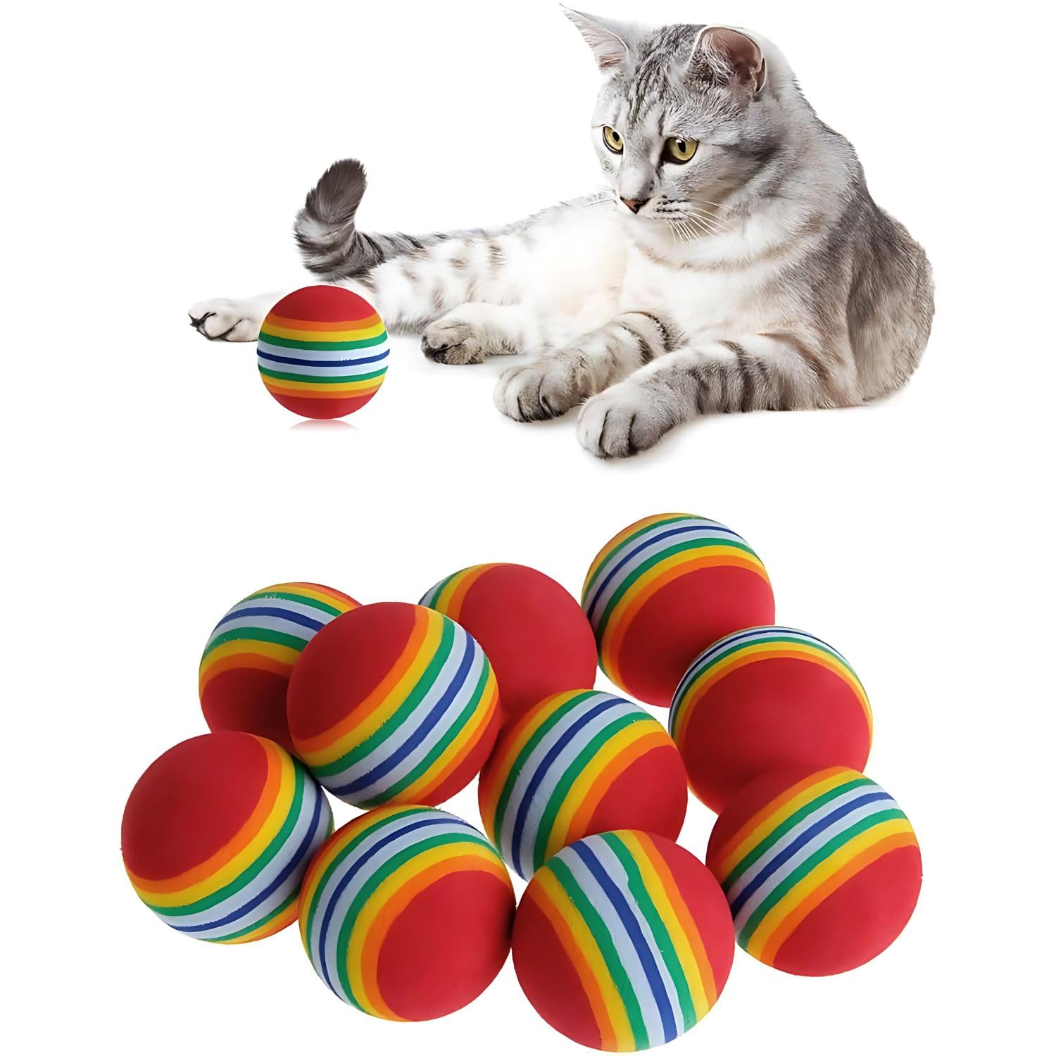 Vayinato Eva Rainbow Ball Pet Toy, NonToxic Solid Dog&Cat Toy, Durable Chew Toy For All Breeds, Teething Relief, Training Aid, 