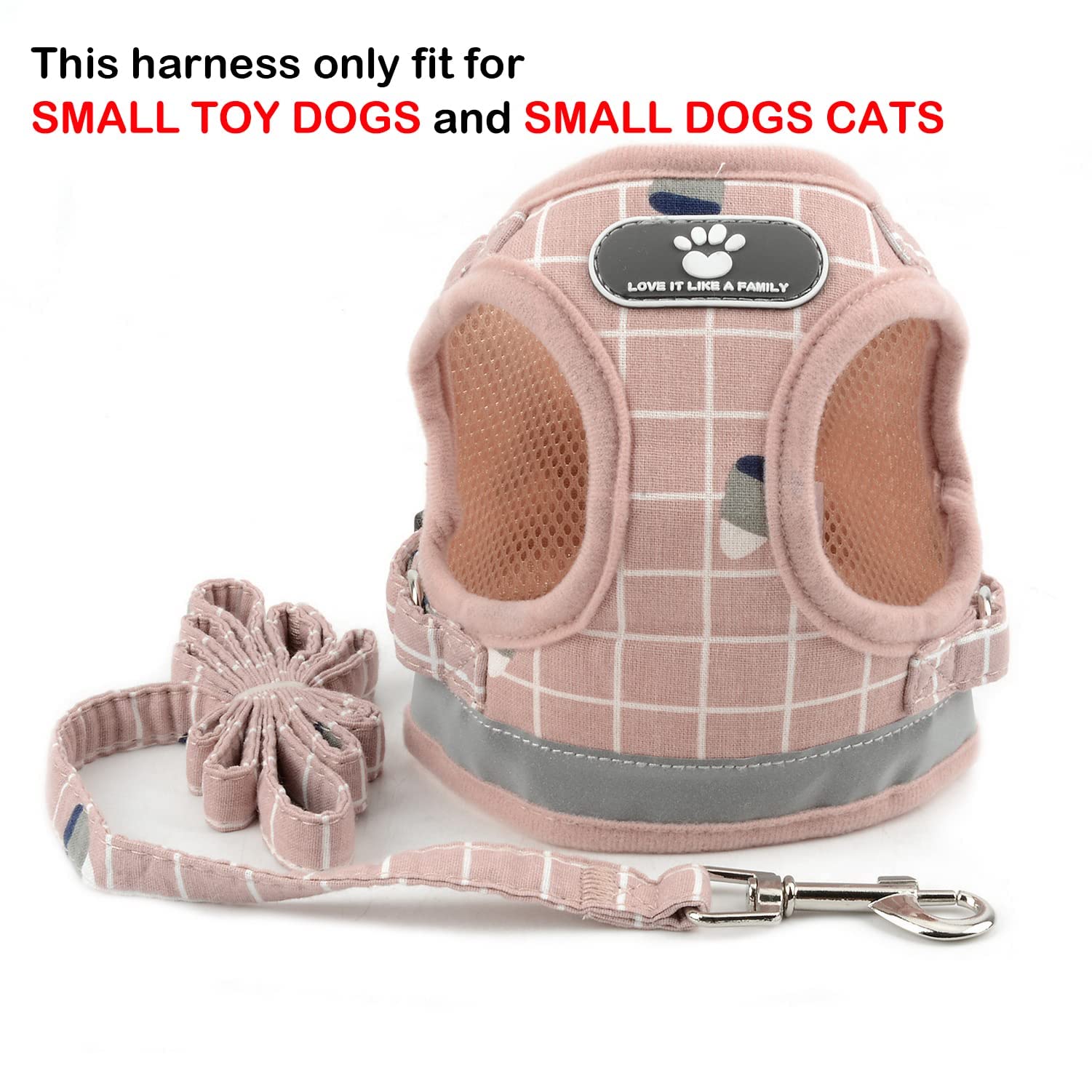 Zunea No Pull Small Dog Harness And Leash Set Adjustable Reflective Step-In Chihuahua Vest Harnesses Mesh Padded Plaid Escape Proof Walking Puppy Jacket For Boy Girl Pet Dogs Cats Pink L