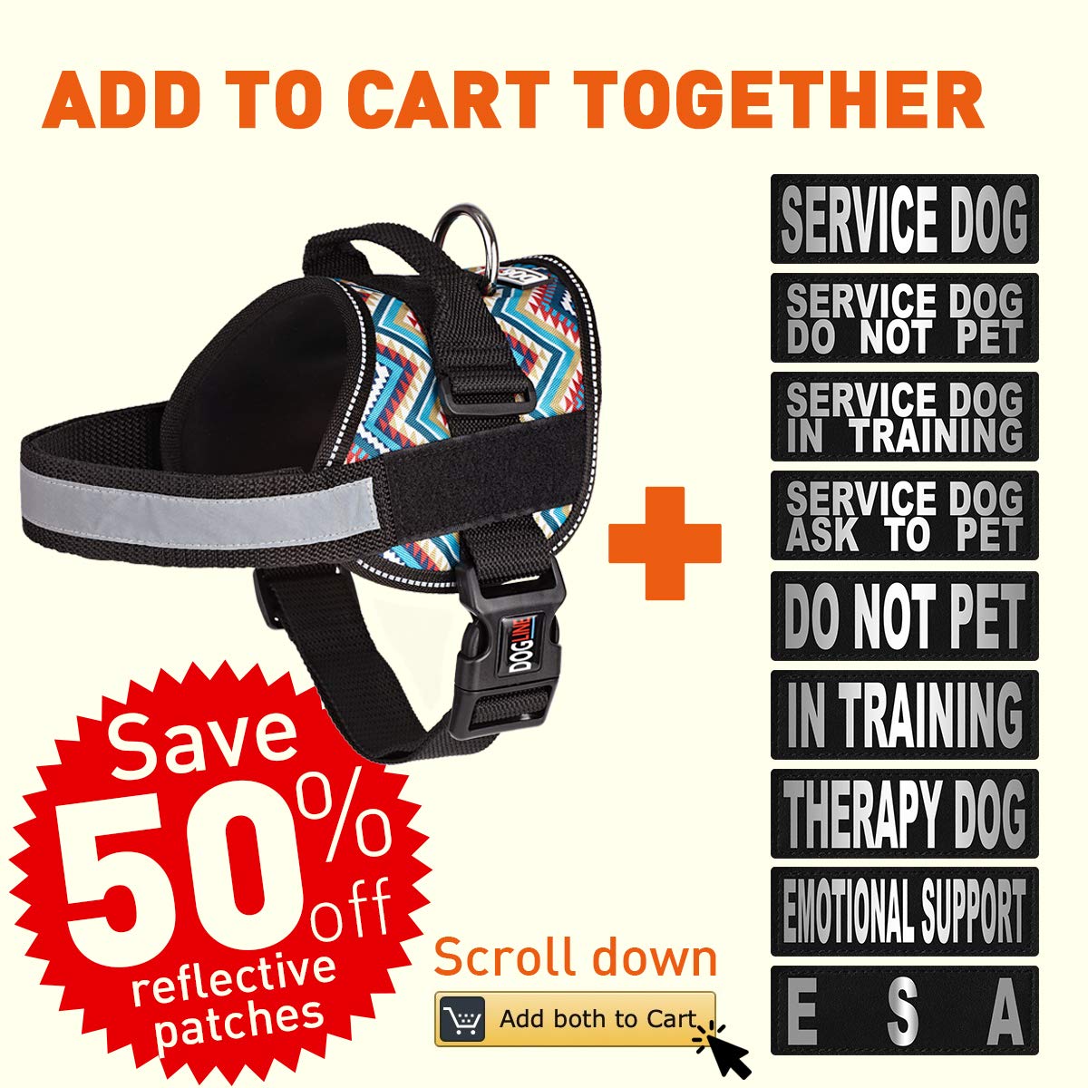 Dog Harness, Reflective No-Pull Adjustable Vest With Handle For Walking, Training, Service Breathable No - Choke Harness For Small, Medium Or Large Dogs Room For Patches Aztec Design 2 Xs 15'-19'