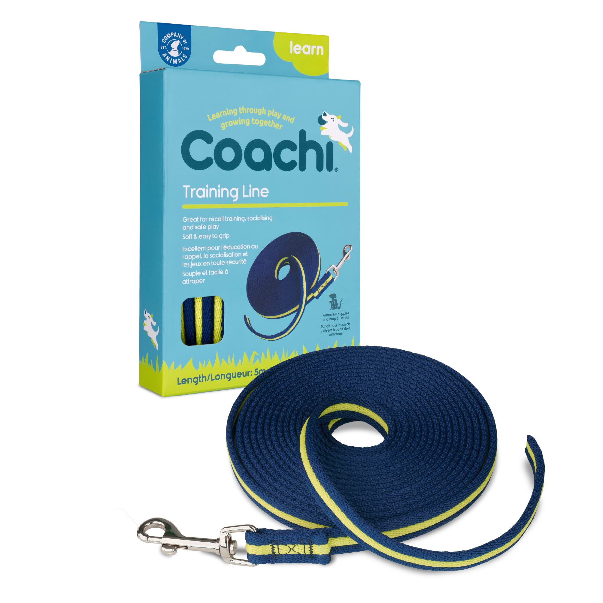 Coachi Training Line 5M, Safe Training Outdoors, Recall Training, Dog & Puppy Socialization, Lightweight, Soft To Hold, Suitable