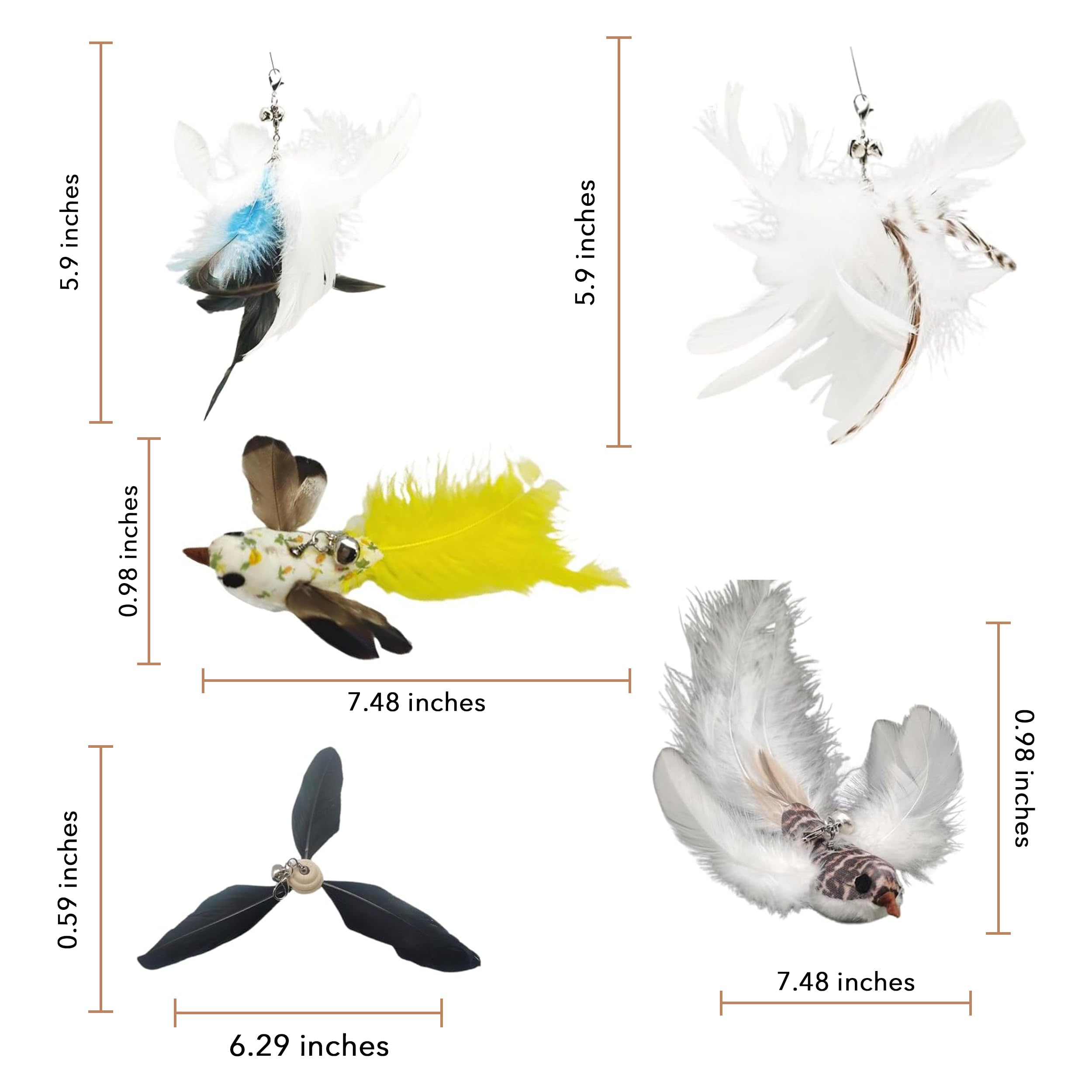 Cutie Paw Pal Variety Play Set, 5 Pack Refills For Wand And Fishing Poles, Spring Wires, Door/Wall Hang Ropes. 2 Bird, 2 Feather