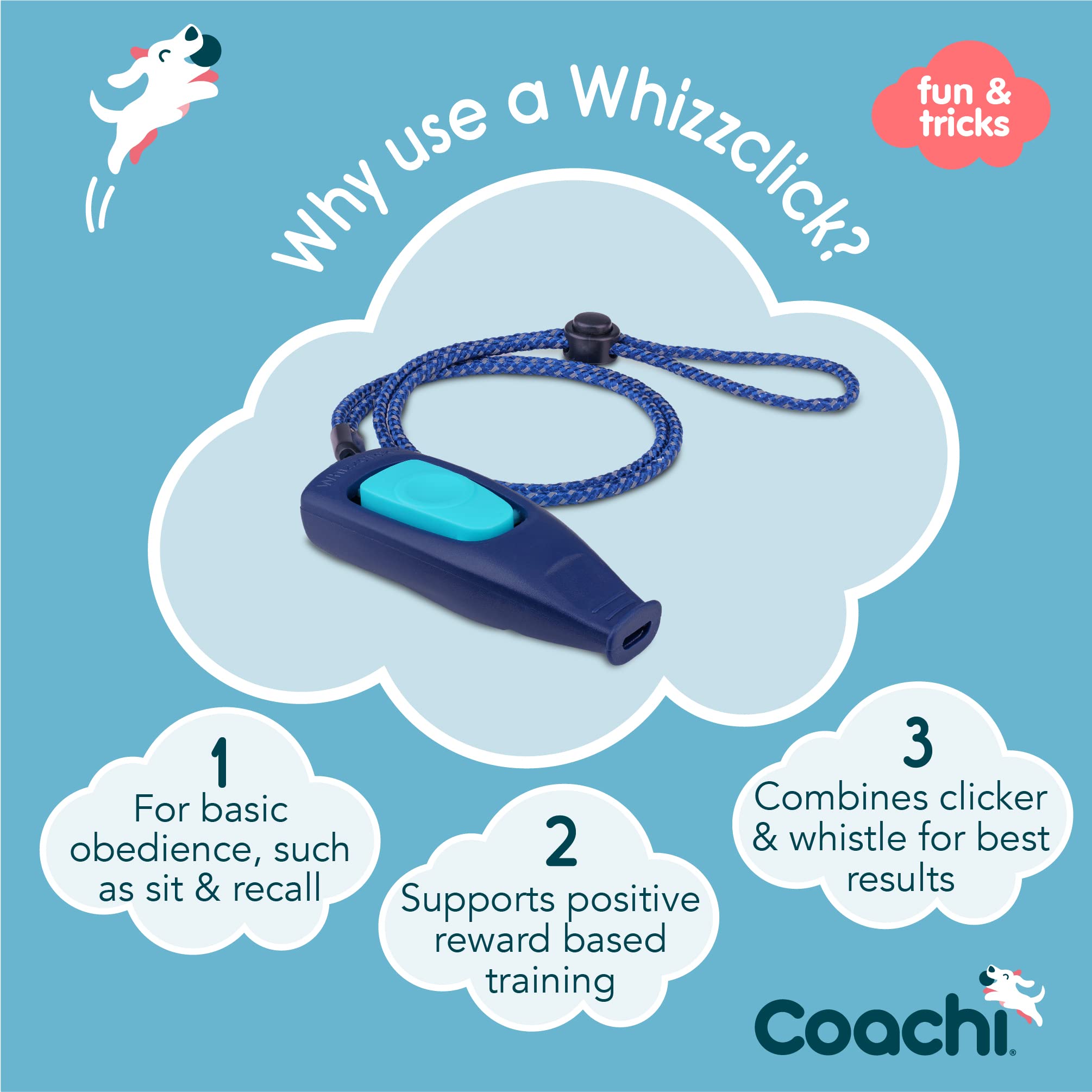 Coachi Whizzclick, 2-In-1 Combined Clicker And Whistle, Dog Training Whistle For Recall And Clicker Training For Rewarding, Adju