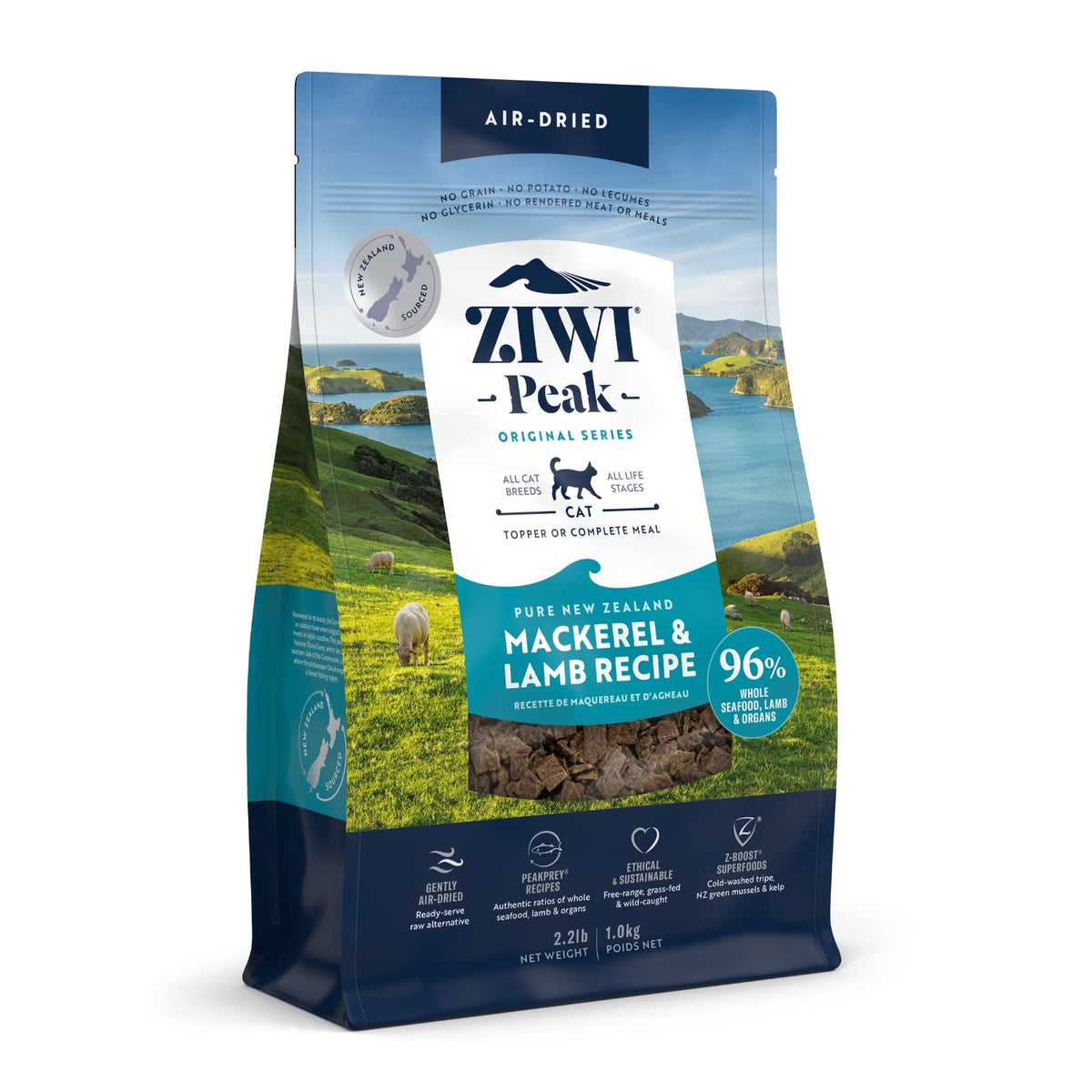 Ziwi Peak Air-Dried Cat Food - All Natural, High Protein, Grain Free & Limited Ingredient With Superfoods (Mackerel & Lamb, 2.2 Lb)