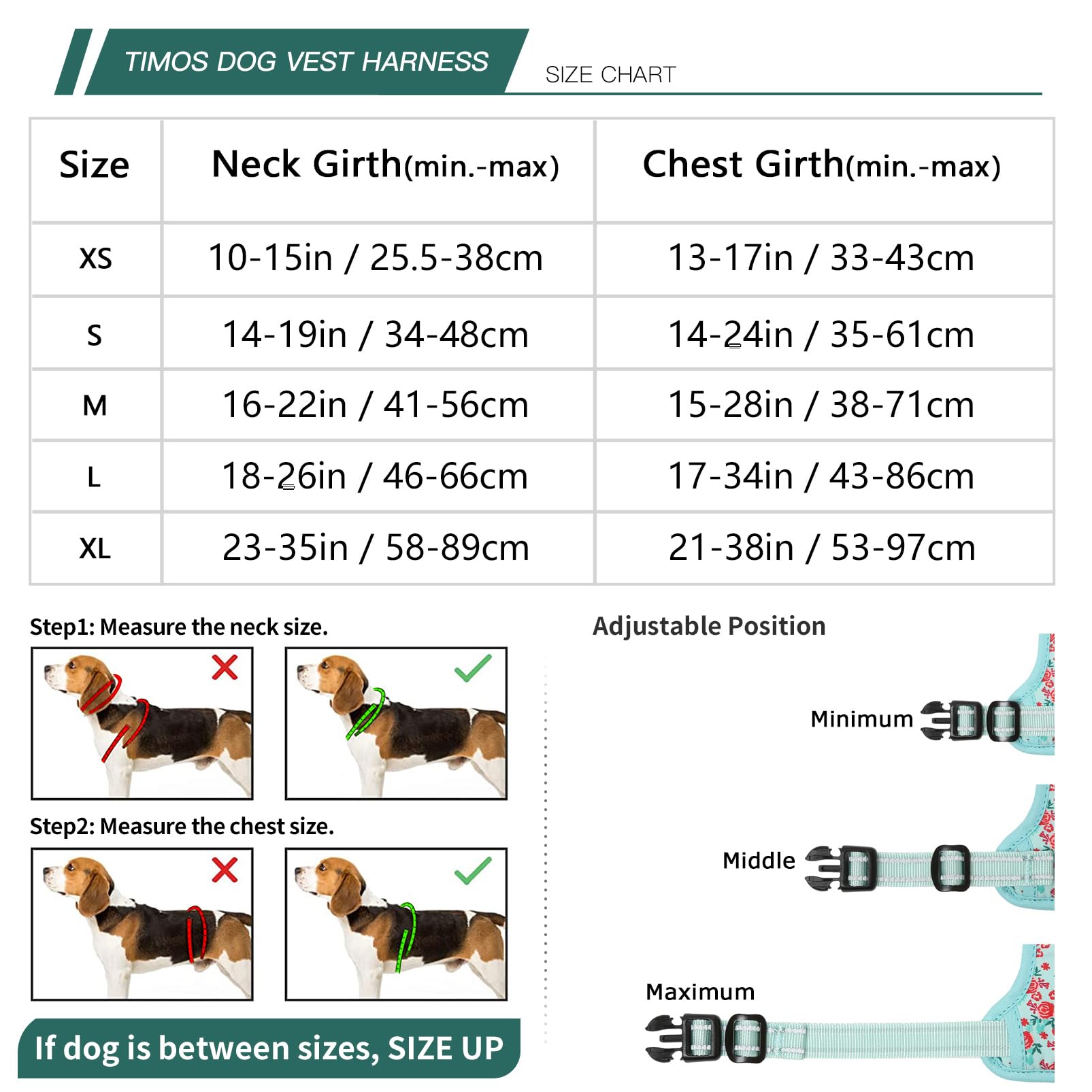 Timos Dog Harness, No-Pull Pet Harness With 2 Leash Clips, 3 Snap Buckles Adjustable Soft Padded Dog Vest, Reflective No-Choke Pet Oxford Vest With Easy Control Handle For Small Medium Large Dogs