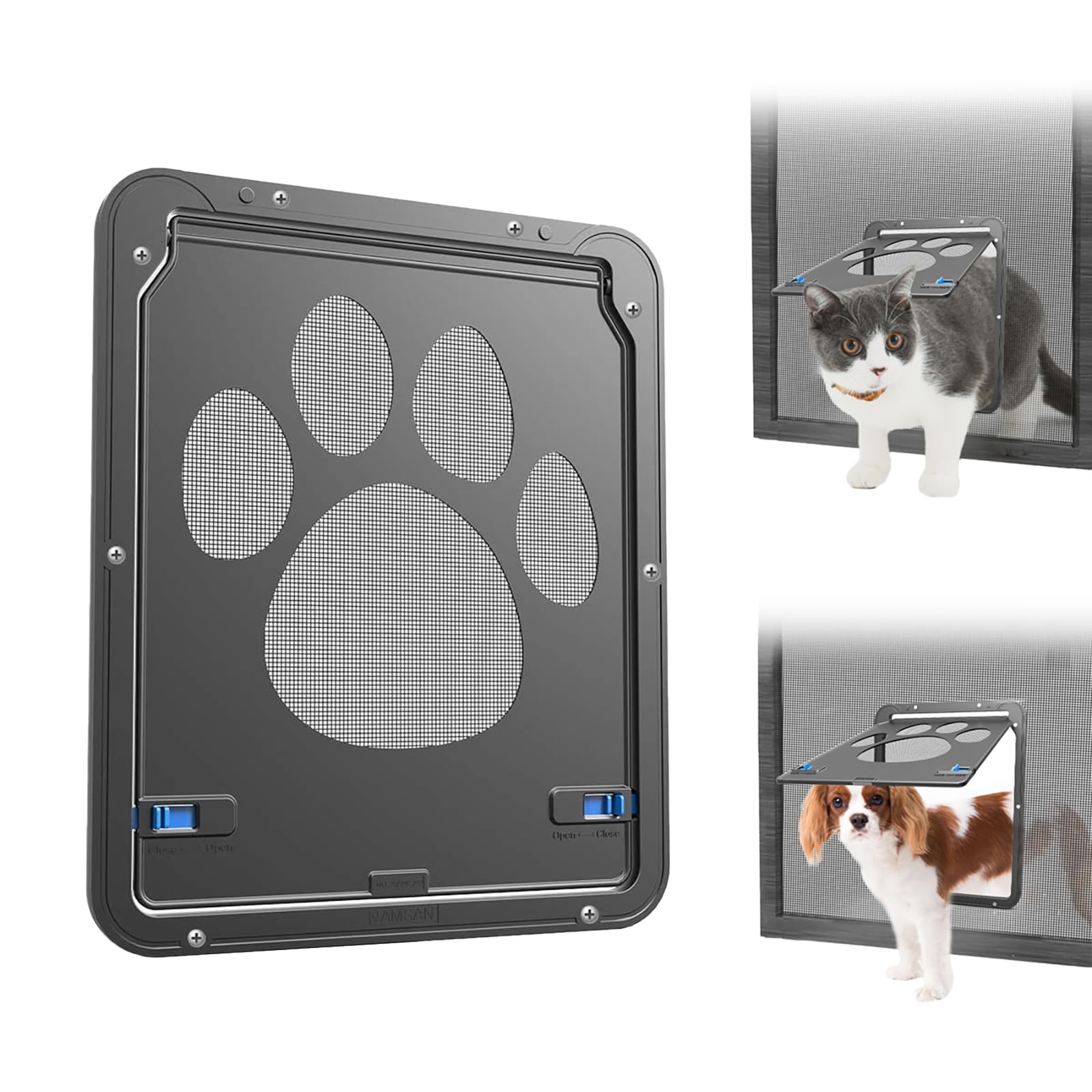 Namsan Cat Door For Screen Door, Flap Opening 8 X 10 Inches, Cat Door For Window Screen, Magnetic Self-Closing Small Pet Door For Sliding Door, Lockable, Black