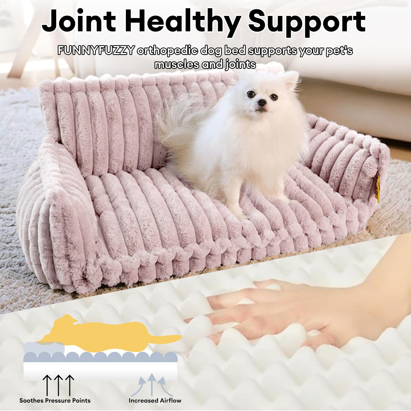 Funny Fuzzy Orthopedic Dog Bed With Removable Washable Cover And Anti-Slip Bottom, Supportive Foam Pet Couch Bed,Dog Sofa For Me