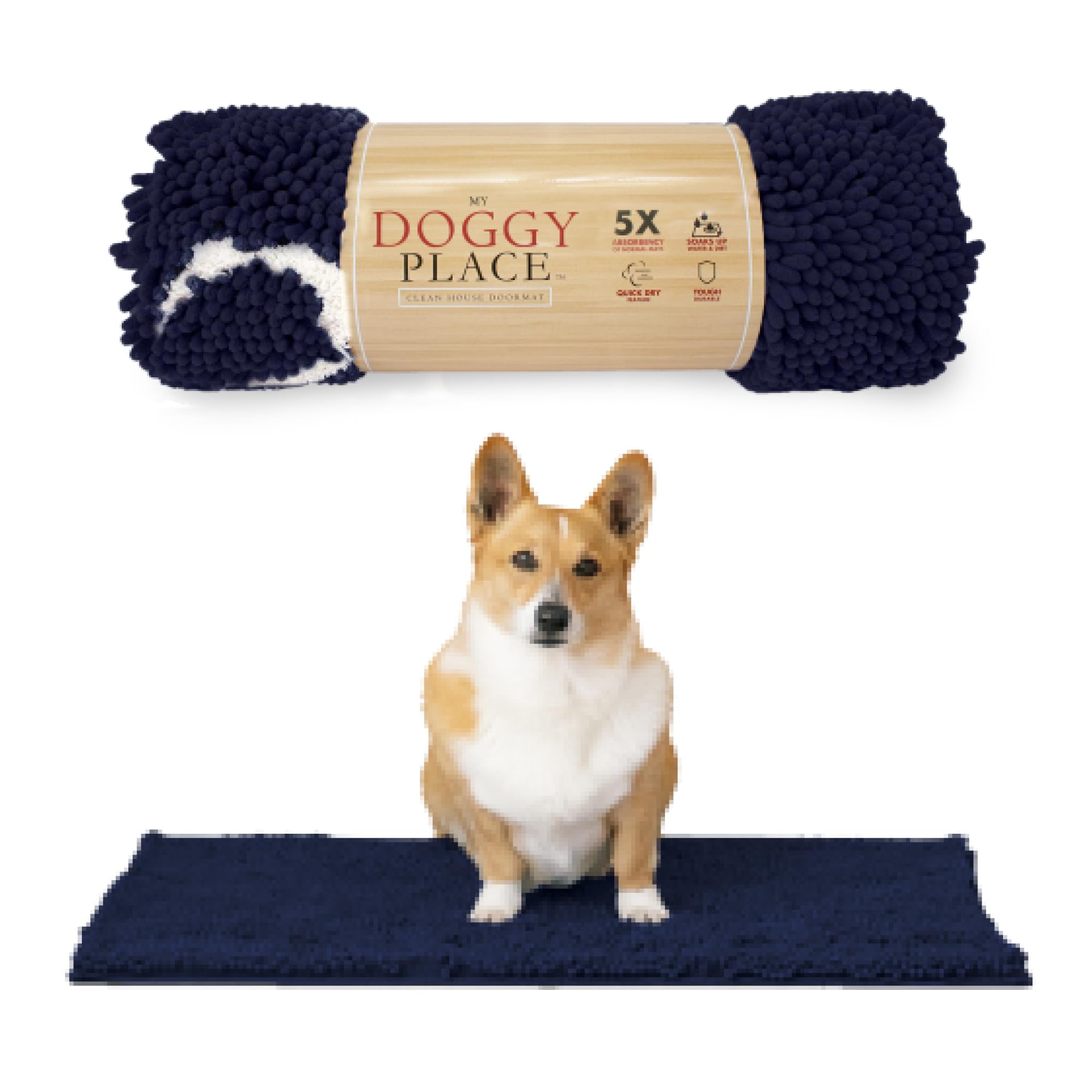 Absorbent Dog Mat by My Doggy Place, Durable, Quick-Drying, Washable, Keeps House Clean (Paw Print Design)