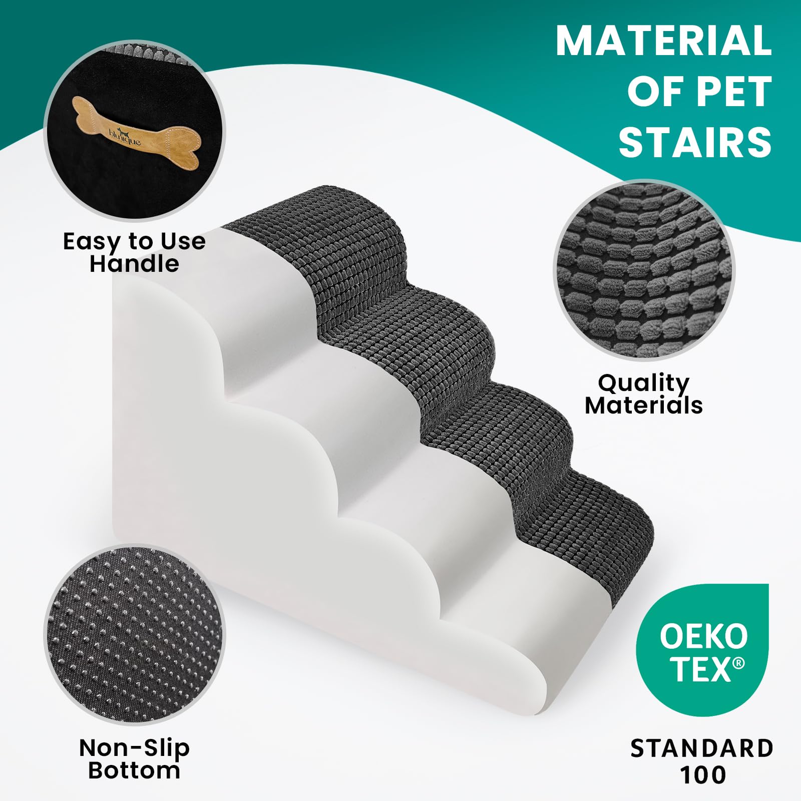 Dog Srairs For Small Dogs, 4-Step Dog Ramp For High Beds And Couch, Foam Dog Stairs With Durable Non-Slip Waterproof Fabric Cove