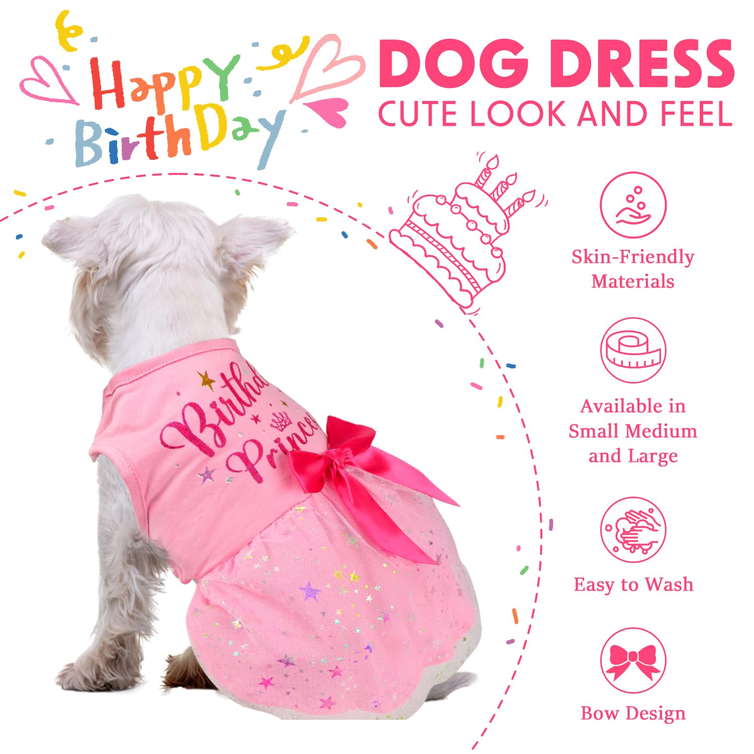Dog Birthday Dress Dog Dress With Bowknot Tulle Birthday Princess Pet Clothes For Small Medium Large Dogs Girls Boys Cats Outfit