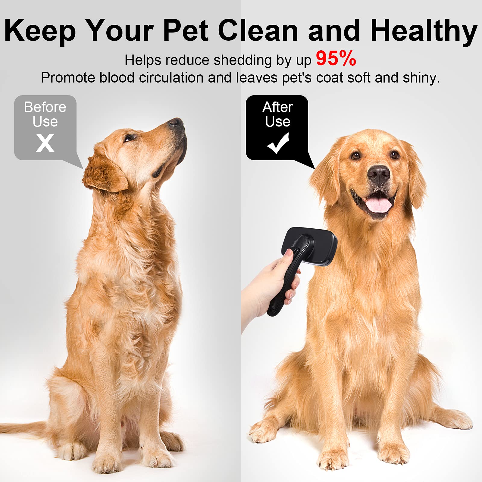 Self Cleaning Slicker Pet Brush For Grooming And Shedding Small Medium Large Dog Cat - Gently Remove Loose Tangling Knot Undercoat Fur Mats - Suitable For Long Short Hair Lengths Sensitive Animals