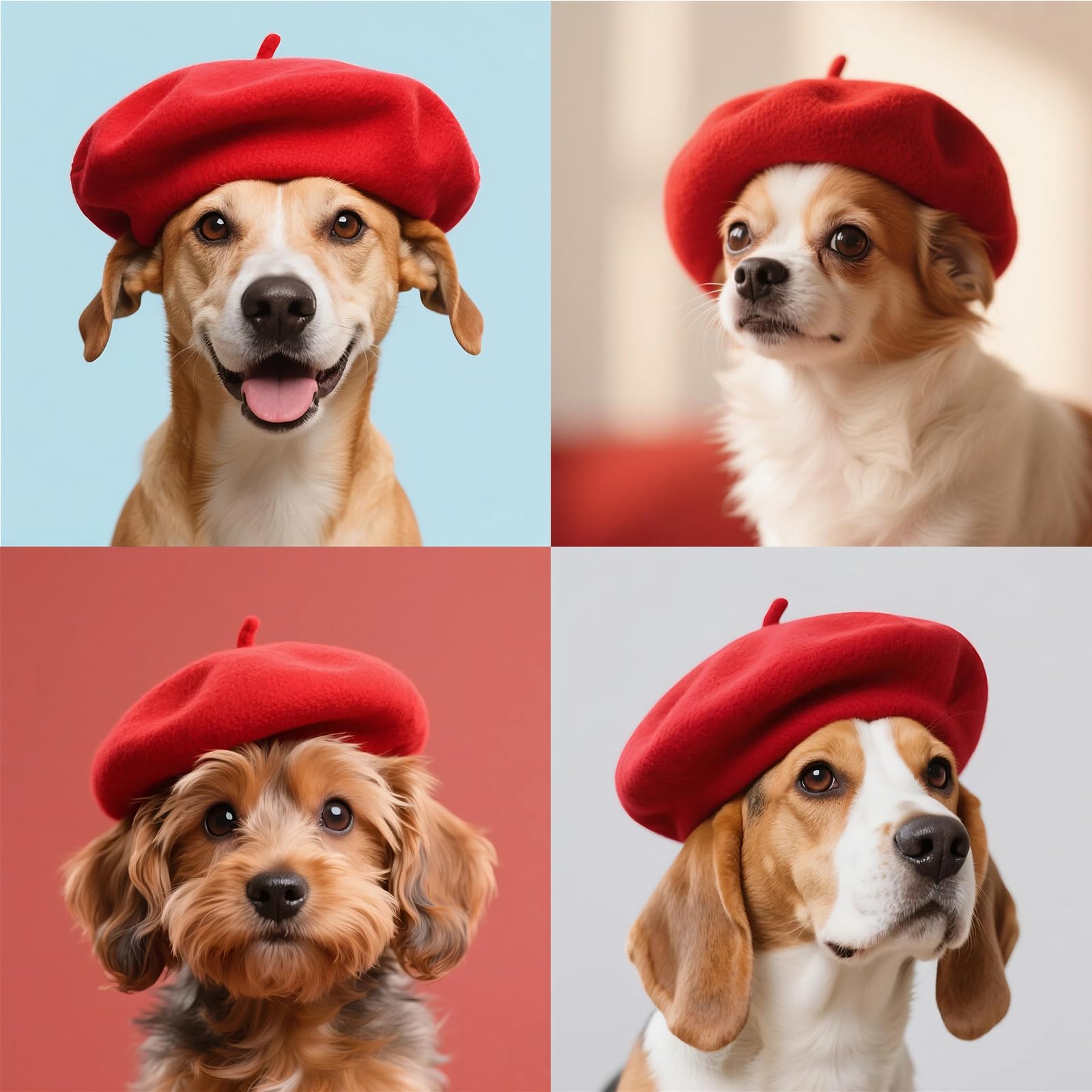 Dog Cat Beret Wool Hat Cute Dog Ear Muffs Cap Headband Pet French Beret Cap For Cat Christmas Costume Hair Accessory Photo Props