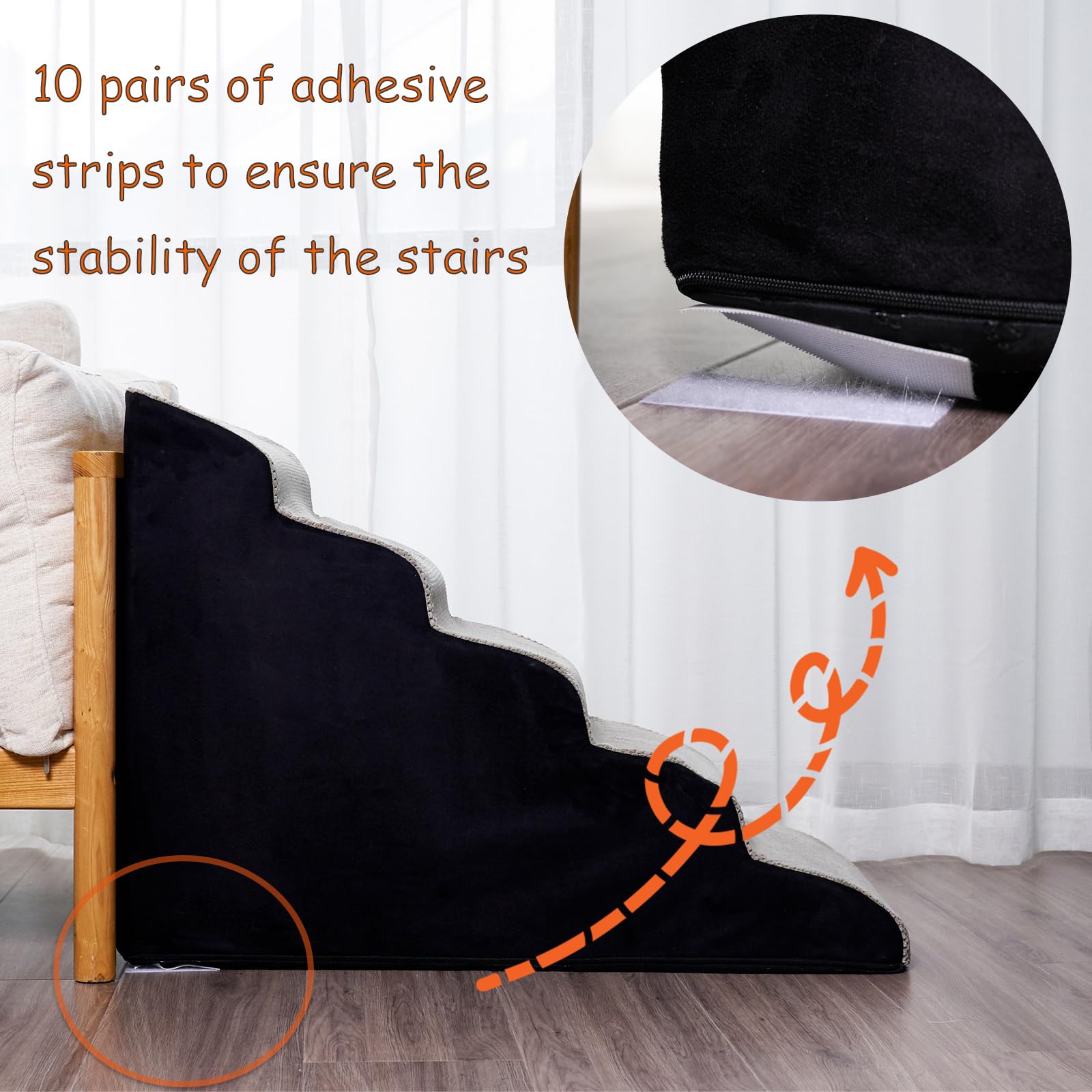 24 Inch Dog Stairs - 5 Steps For High Beds 24-28'' High, Non Slip Foam Ramp For Small Dogs/Cats & Older Pets