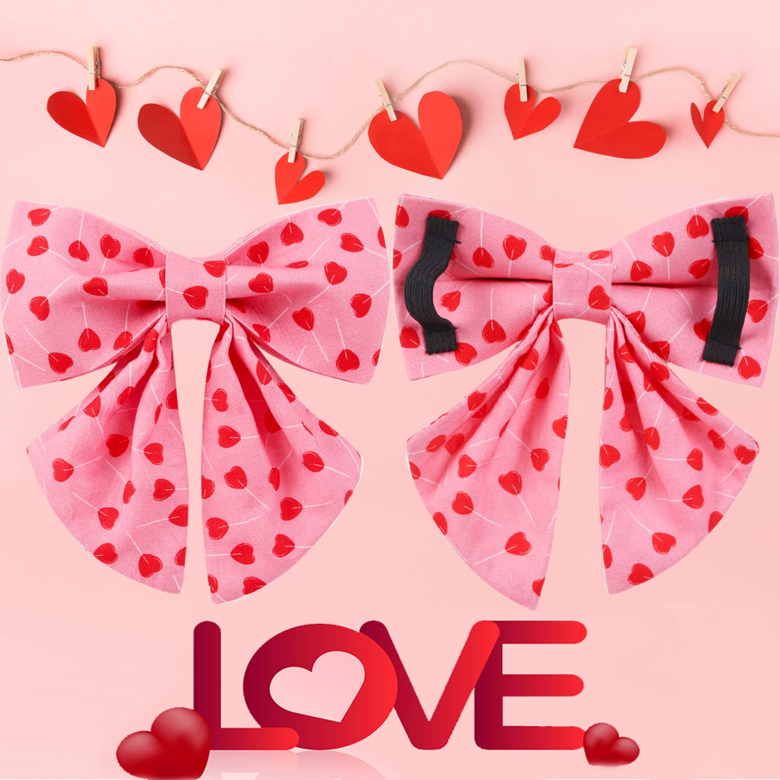 Up Urara Pup Valentine'S Day Dog Collar With Bow Tie, Cotton With Metal Buckle, Red Heart, Xs, Neck 8-12In