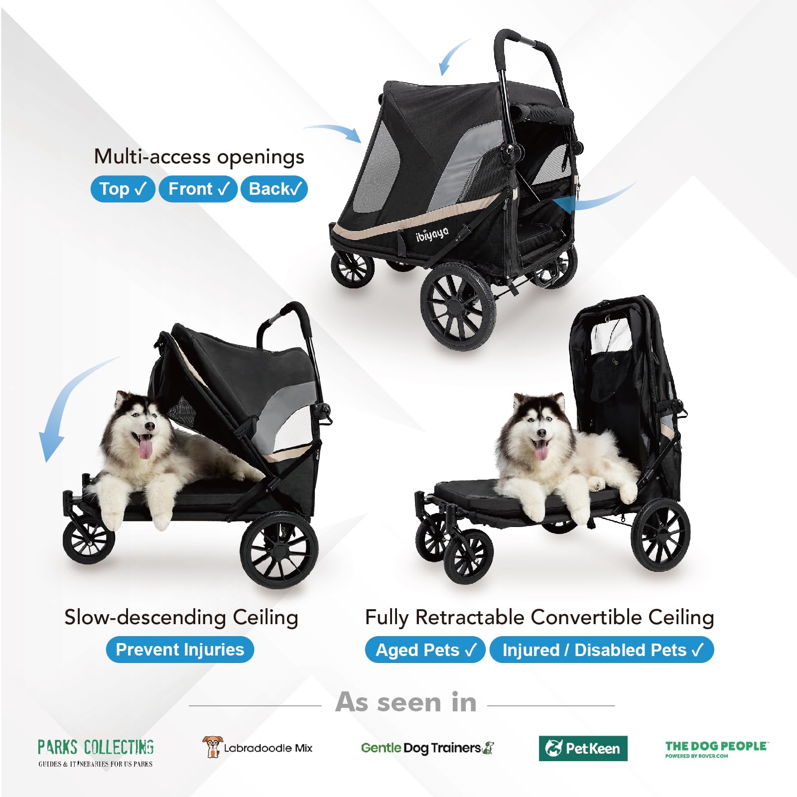 Ibiyaya - Grand Cruiser Dog Stroller For Large Dogs - Dog Wagon For Senior Dogs And Elderly Dogs - Comfortable And Durable, Heavy Duty Design - Black