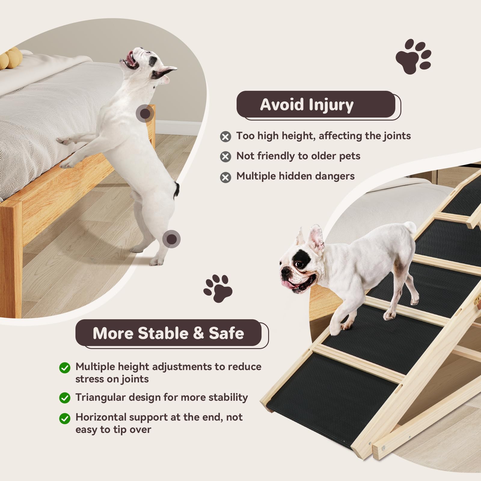 Dog Ramp for Bed PANTAZO Adjustable Ramps for Small Dogs to Get on Bed, Up to 28.5 Inches, 48 Long,120lbs with Anti-Slip Grip