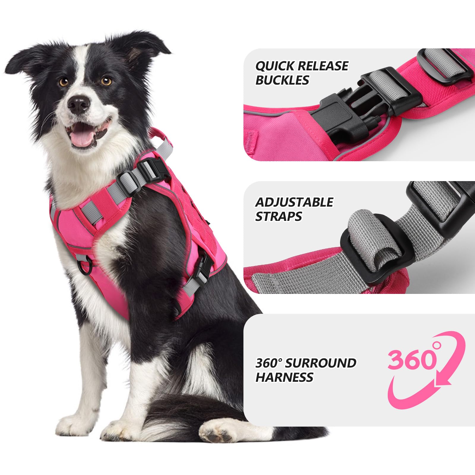 Wingoin Pink Harness With Handle Tactical Dog Harness For Large Dogs No Pull Adjustable Reflective K9 Military Dog Vest Harnesse