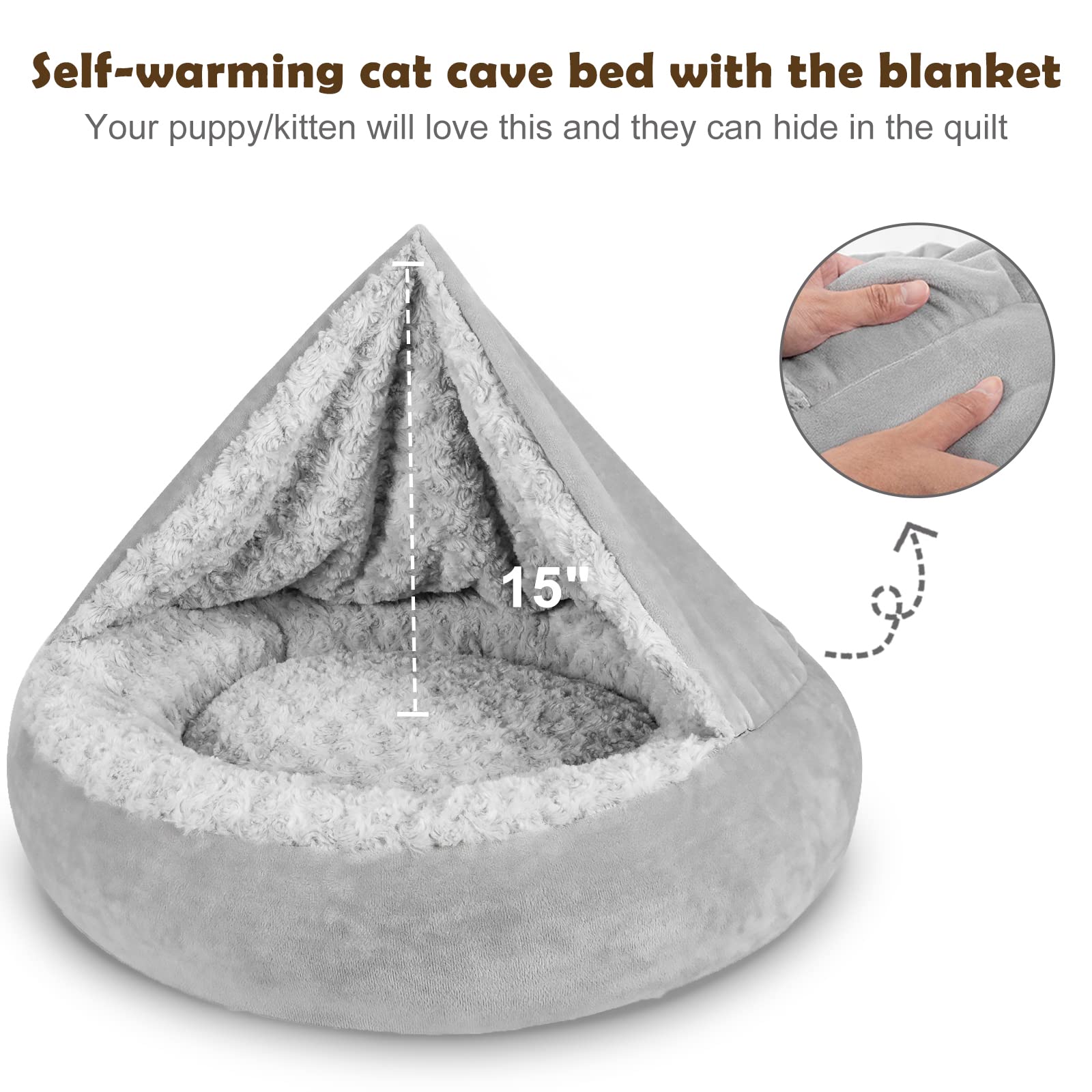 Joejoy Small Dog Bed Cat Bed With Hooded Blanket, Cozy Cuddler Luxury Puppy Pet Bed, Donut Round Calming Anti-Anxiety Dog Burrow Cave Bed - Anti-Slip Bottom And Machine Washable 23 Inch