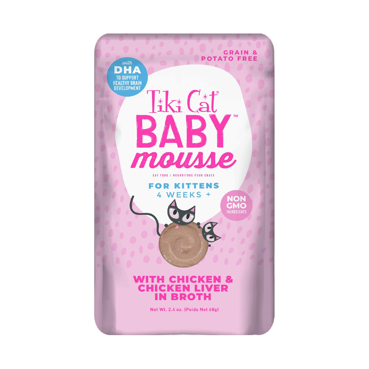 Tiki Cat Baby, Chicken And Chicken Liver, Grain-Free And Nutrient Rich, Wet Cat Food For Kittens 4 Weeks+, 2.4 Oz. Pouch (Pack Of 12)