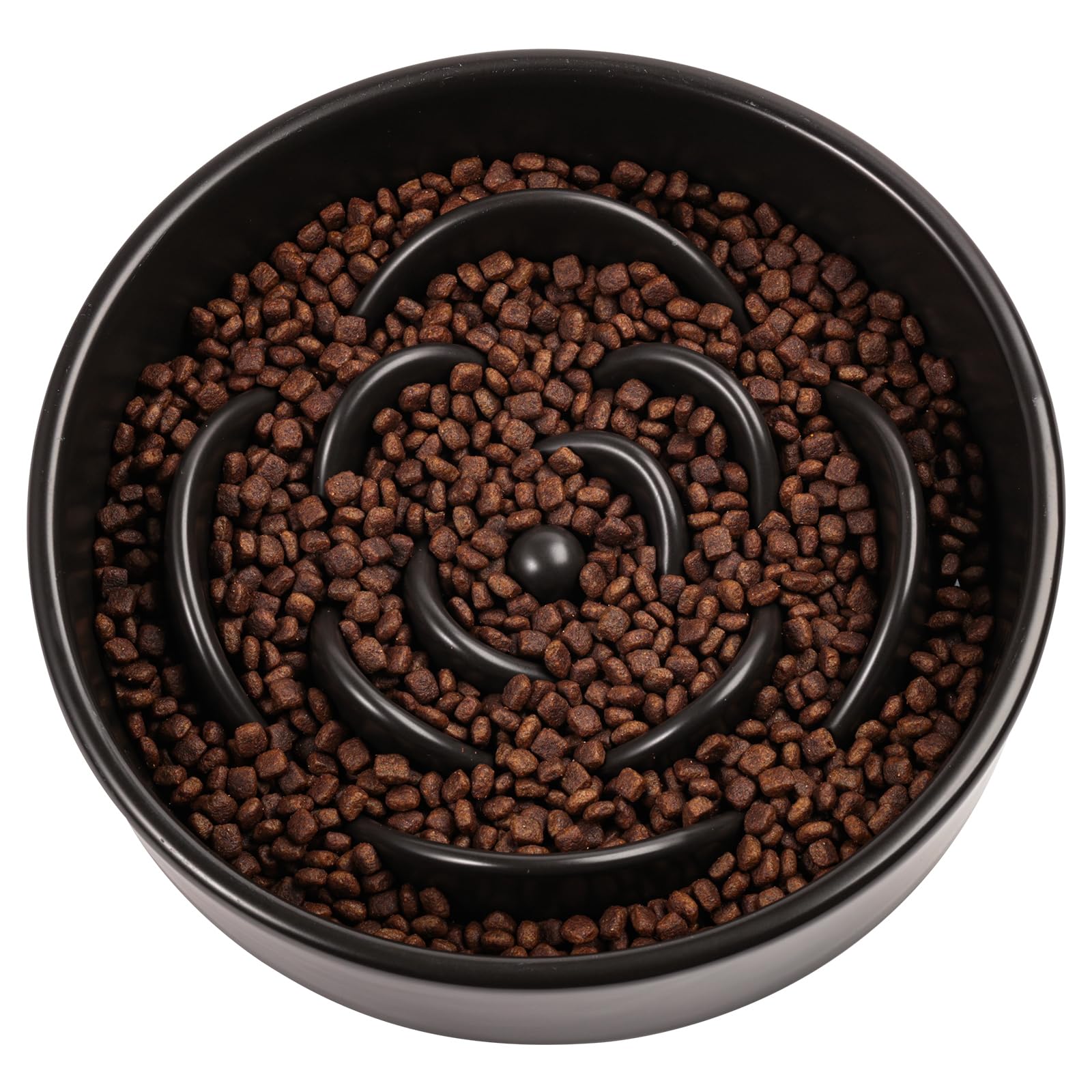 Black Ceramic Dog Bowl Slow Feeder for Medium and Large Breed,1.5 Cup 8.26 in Slow Feeding Bowl,Puzzle Dog Food Bowl for Fast Ea