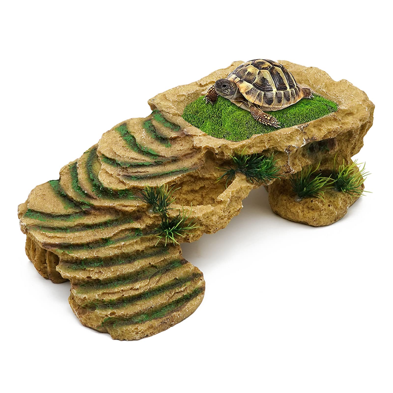 Minyulua Turtle Basking Platform Reptile Terrarium Hideout Tortoise Resin Rock Hide Cave Habitat Ornament For Bearded Dragon Fro