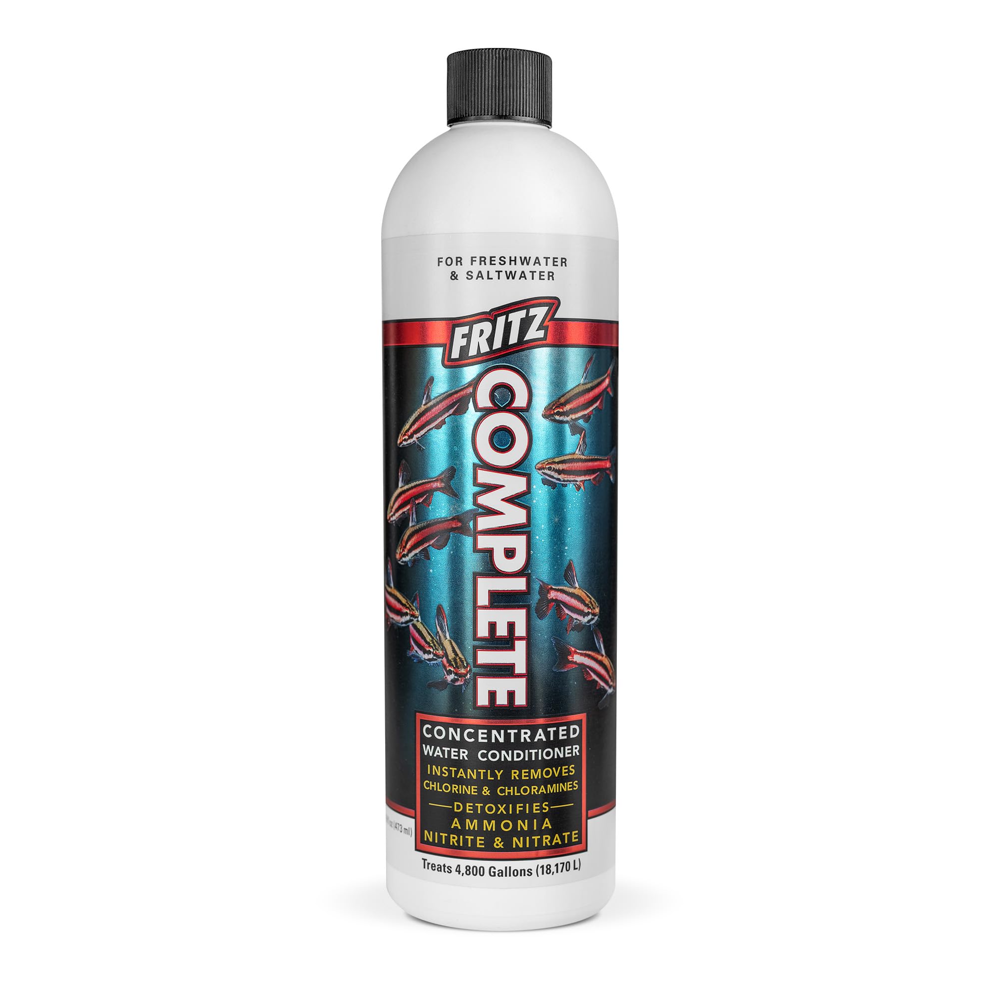 Fritz Aquatics Fritz Complete Water Conditioner/Dechlorinator Instantly Removes Chlorine & Chloramines/Detoxifies Nitrite & Nitrate For Fresh & Salt Water Aquariums (16-Ounce)